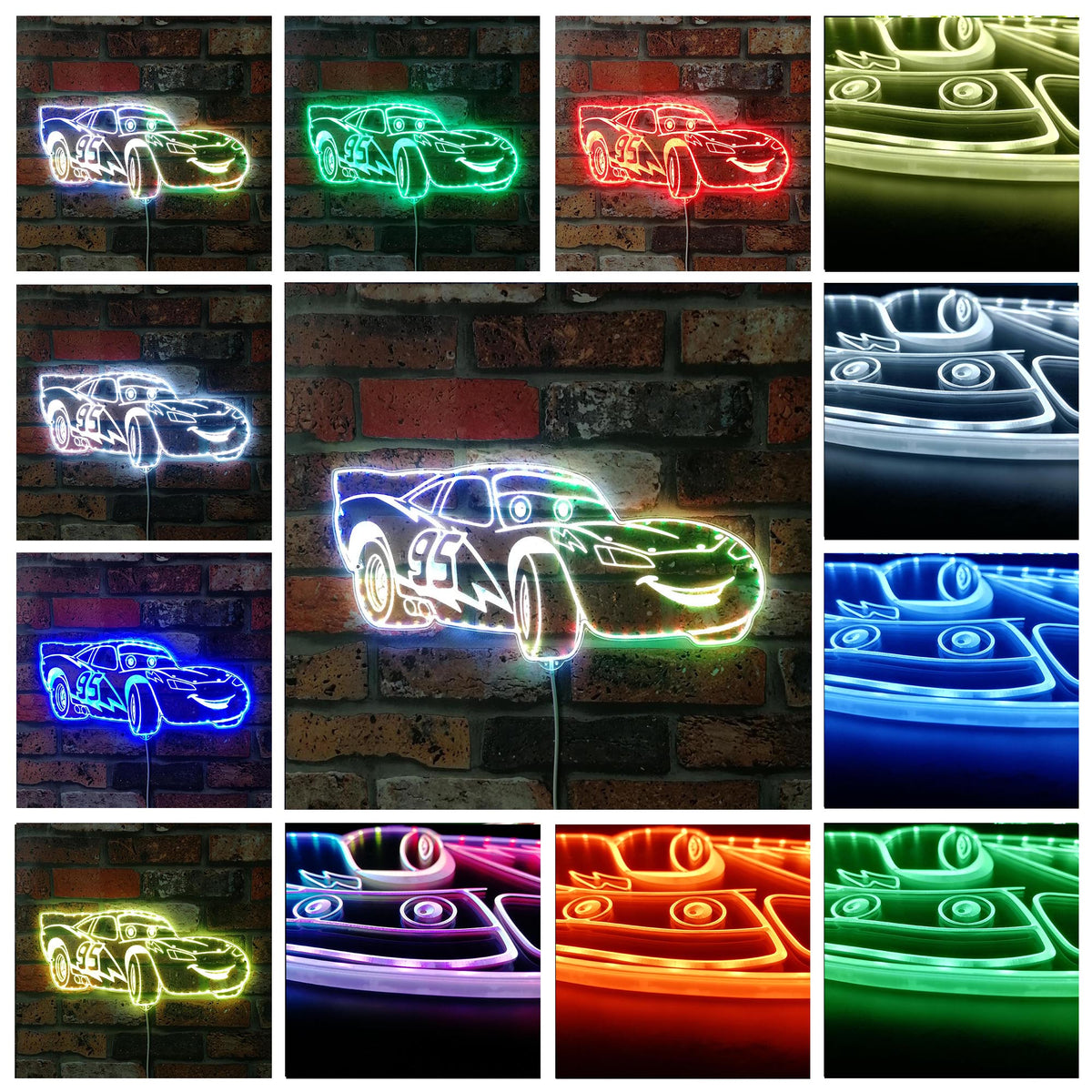 Lightning McQueen Dynamic RGB Edge Lit LED Sign | LED LAB CAVE
