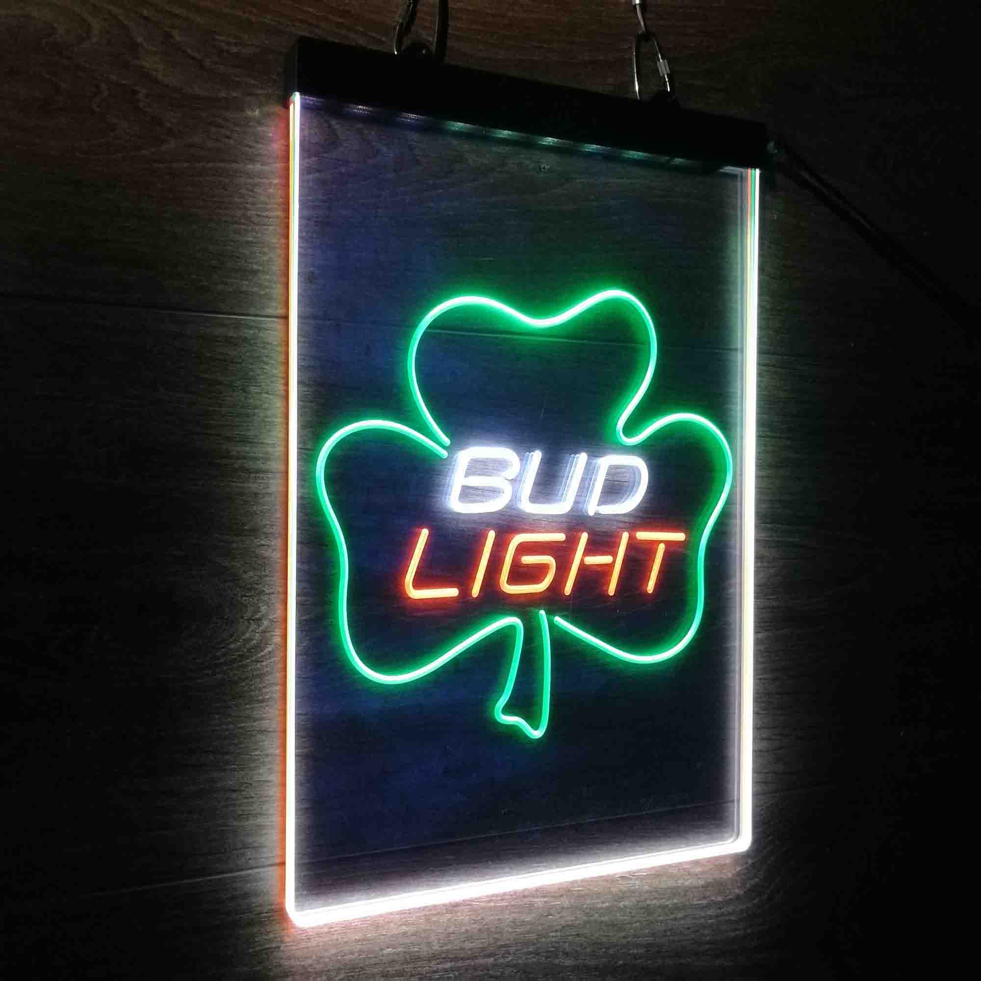 Bud Light Shamrock Beer Neon 3-Color LED Sign