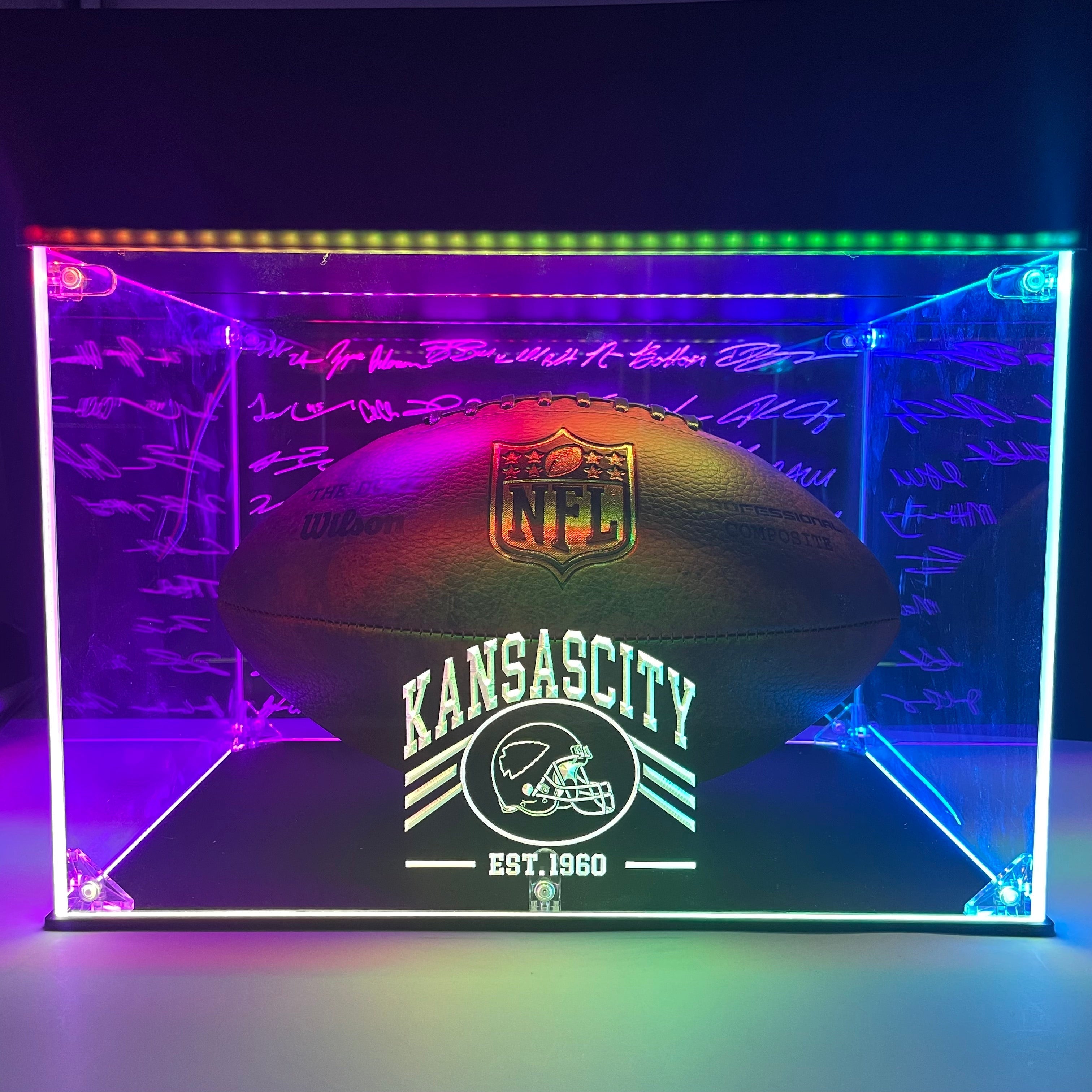 Football Display Case NFL Team Kansas City Chiefs Memorabilia, Gift for Him