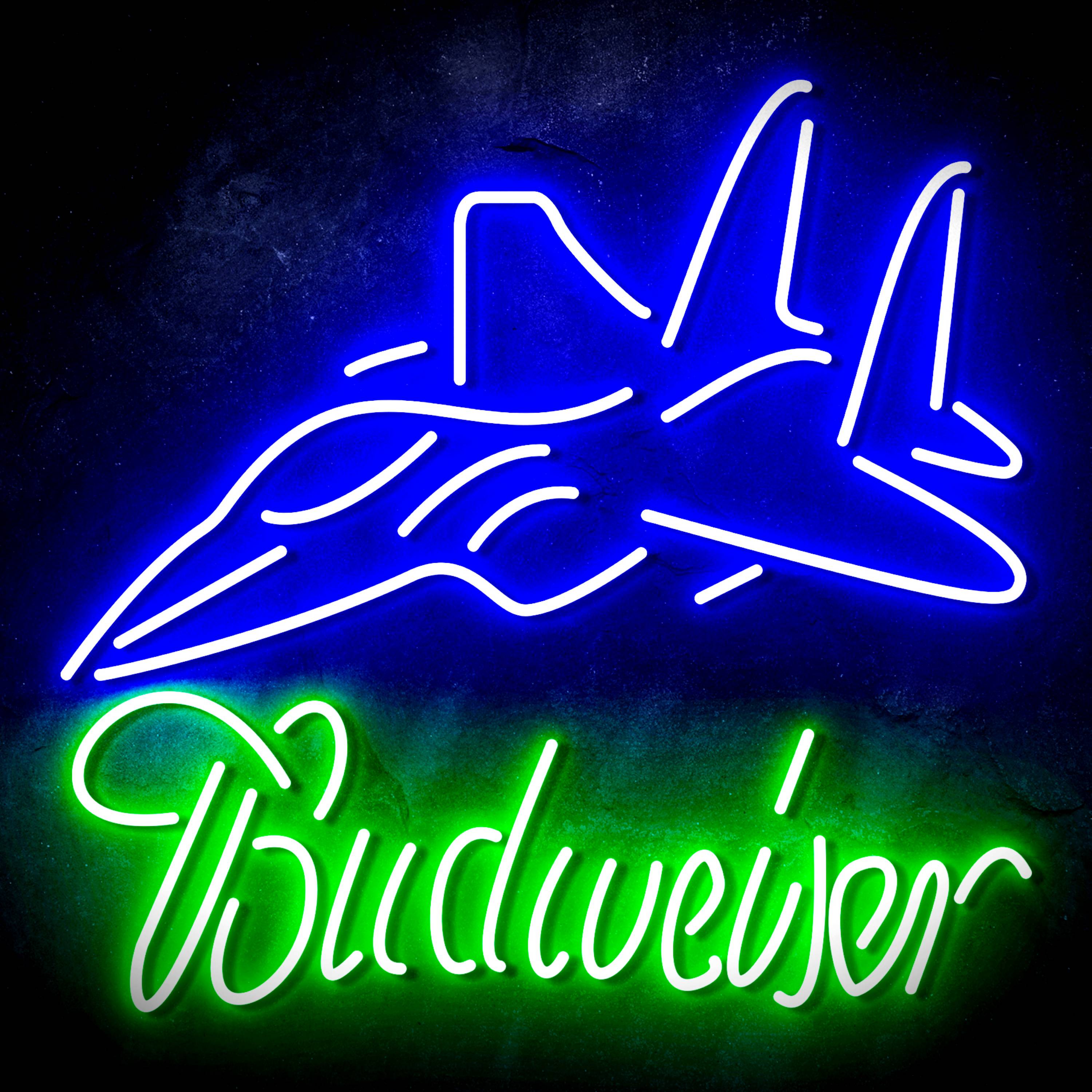 Blue Jet Sign Budweiser with Jet Fighter Neon-like Sign Beer Bar Decor -LEDLABCAVE