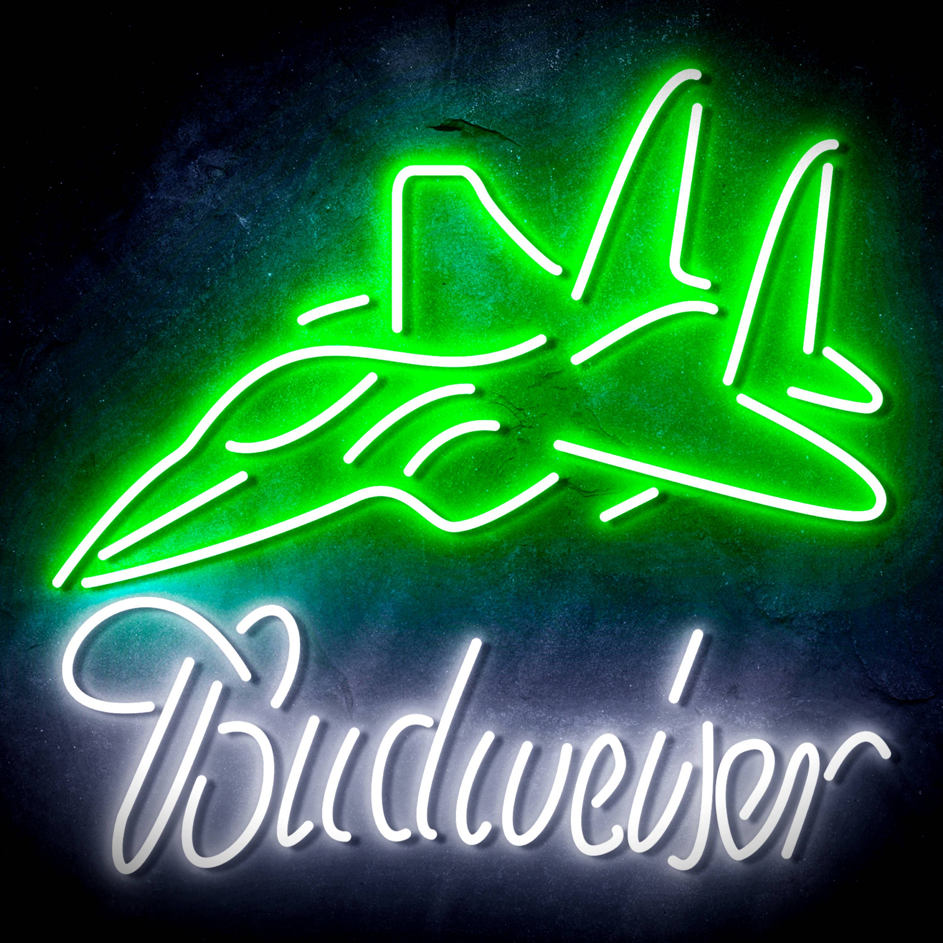 Blue Jet Sign Budweiser with Jet Fighter Neon-like Sign Beer Bar Decor -LEDLABCAVE