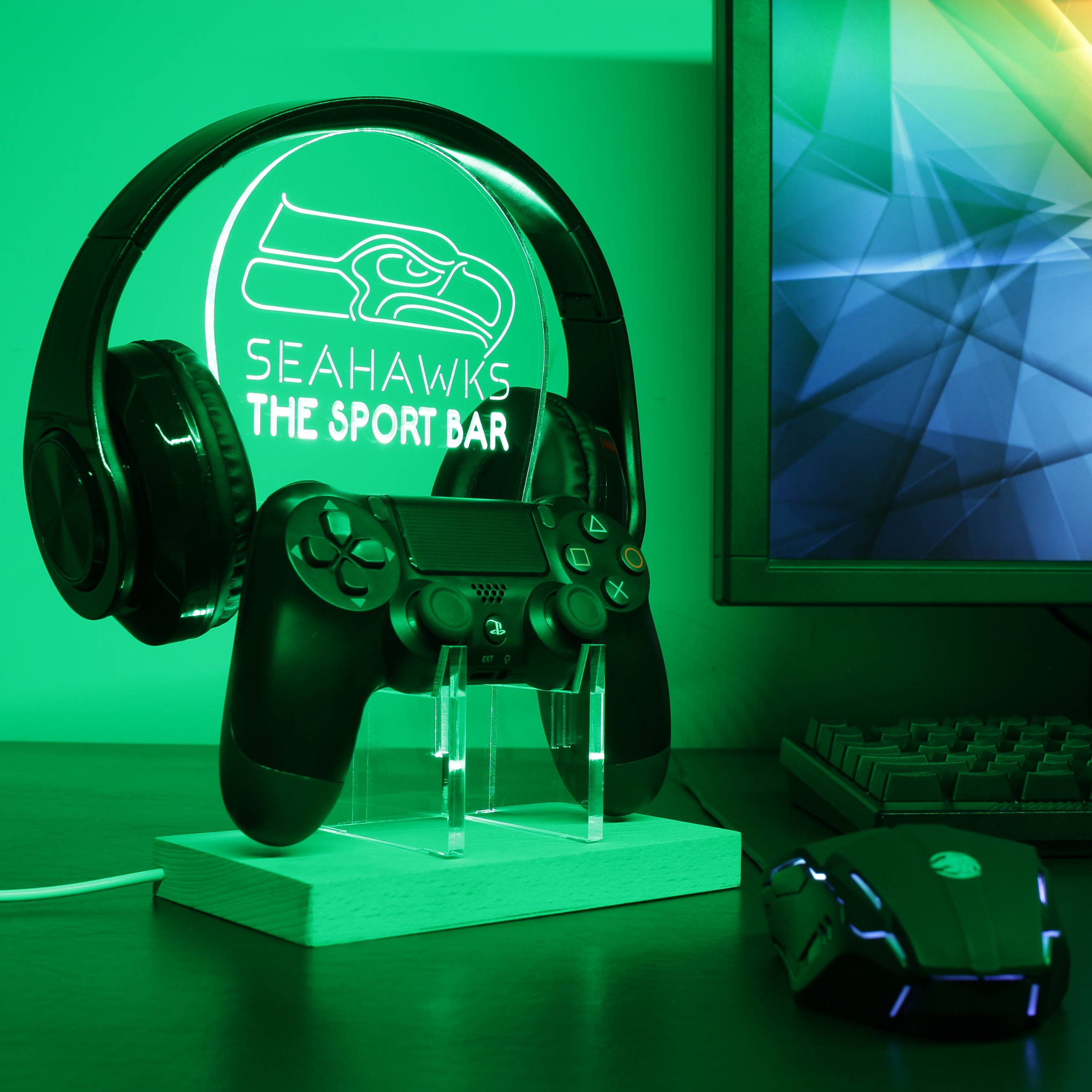 Seattle Seahawks Personalized RGB LED Video Game Controller Stand