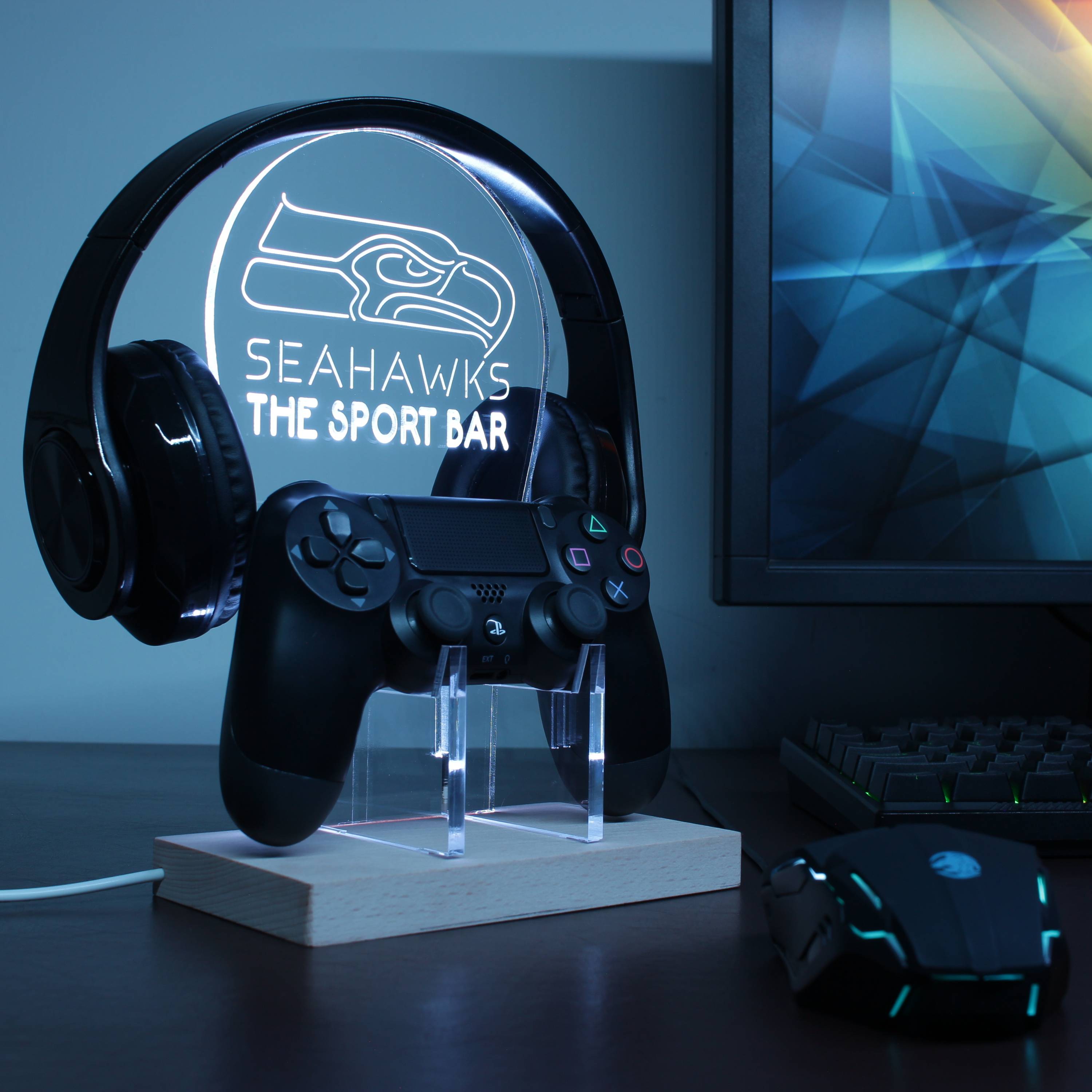 Seattle Seahawks Personalized RGB LED Video Game Controller Stand