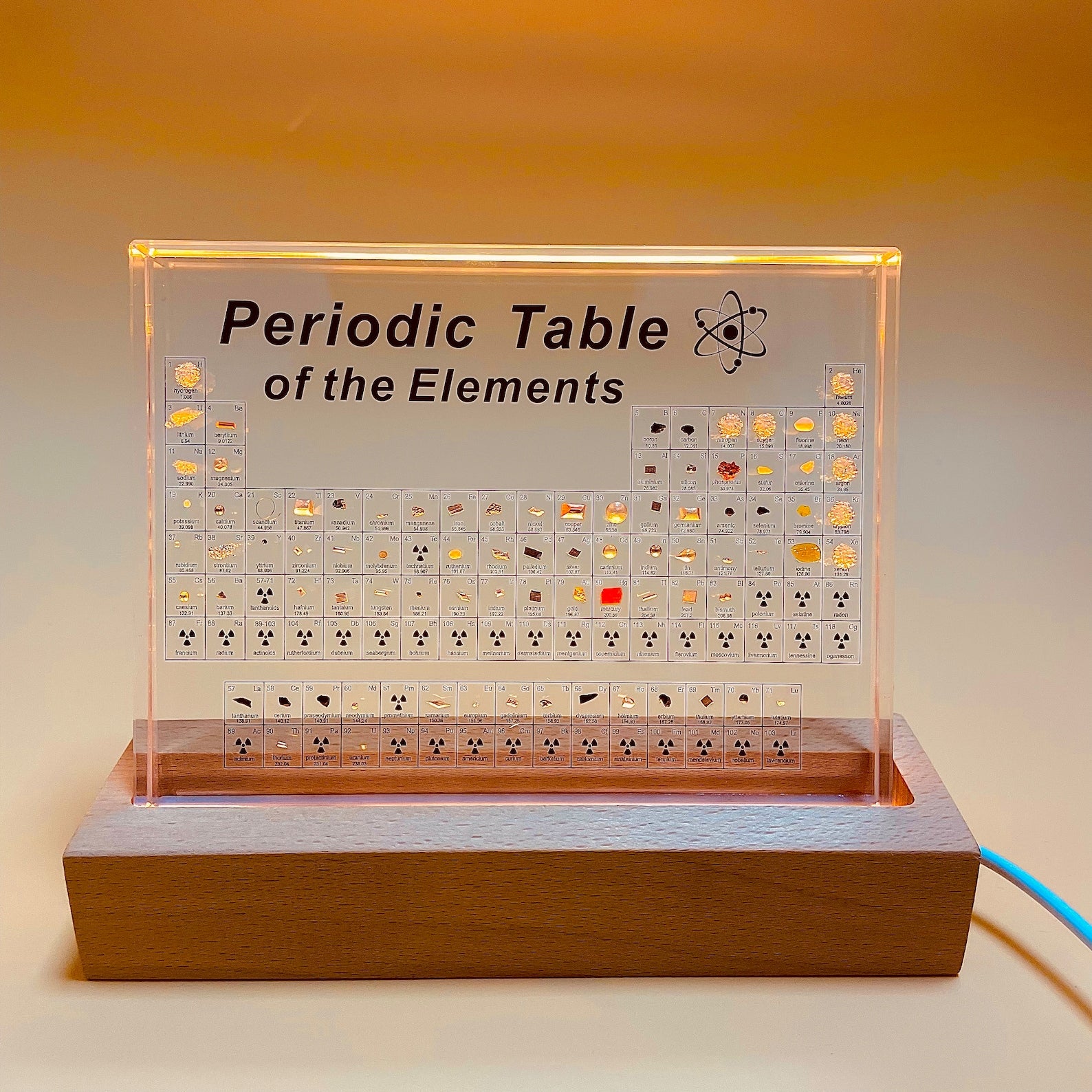 Periodic Table with Real Elements LED Night Light Table Lamp