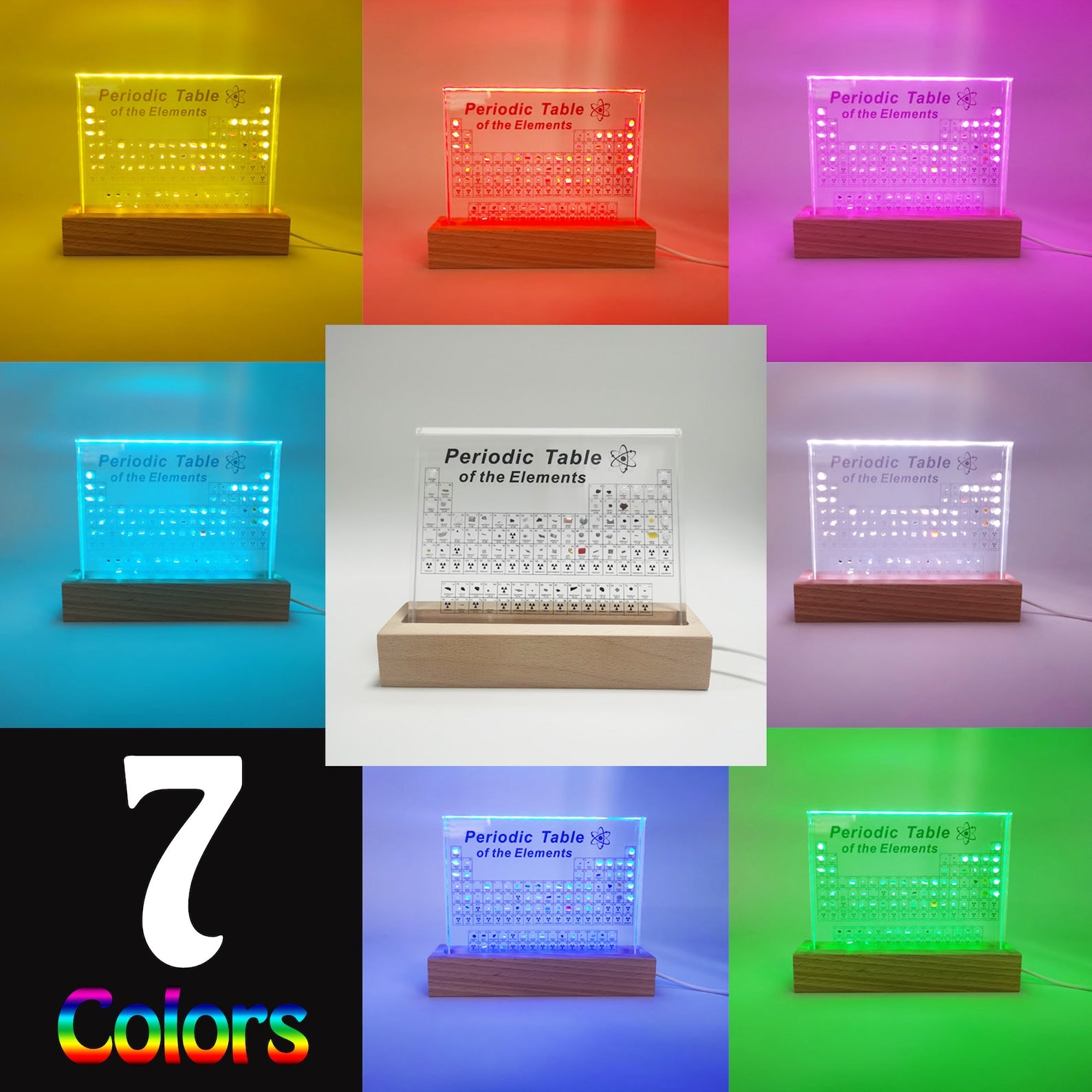 Periodic Table with Real Elements LED Night Light Table Lamp