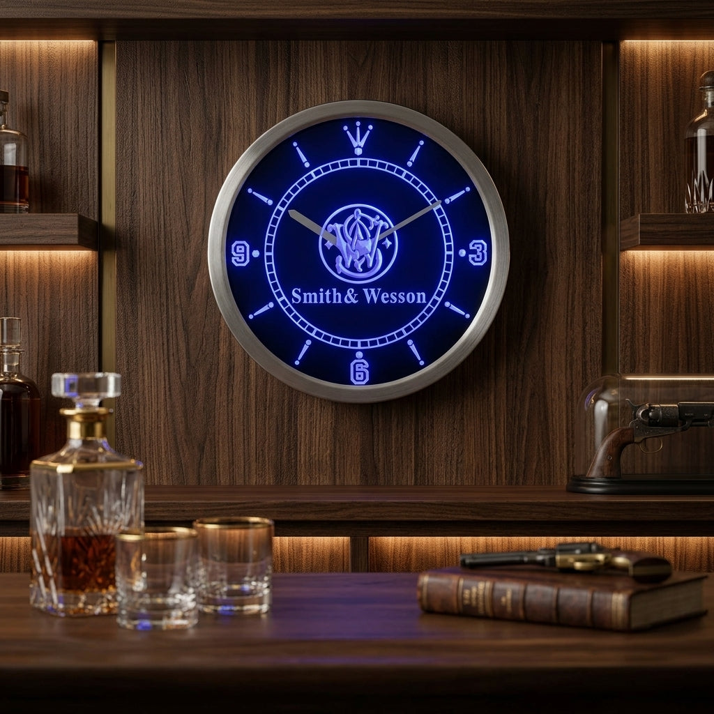 Smith & Wesson Gun Firearms Logo Neon Sign LED Clock