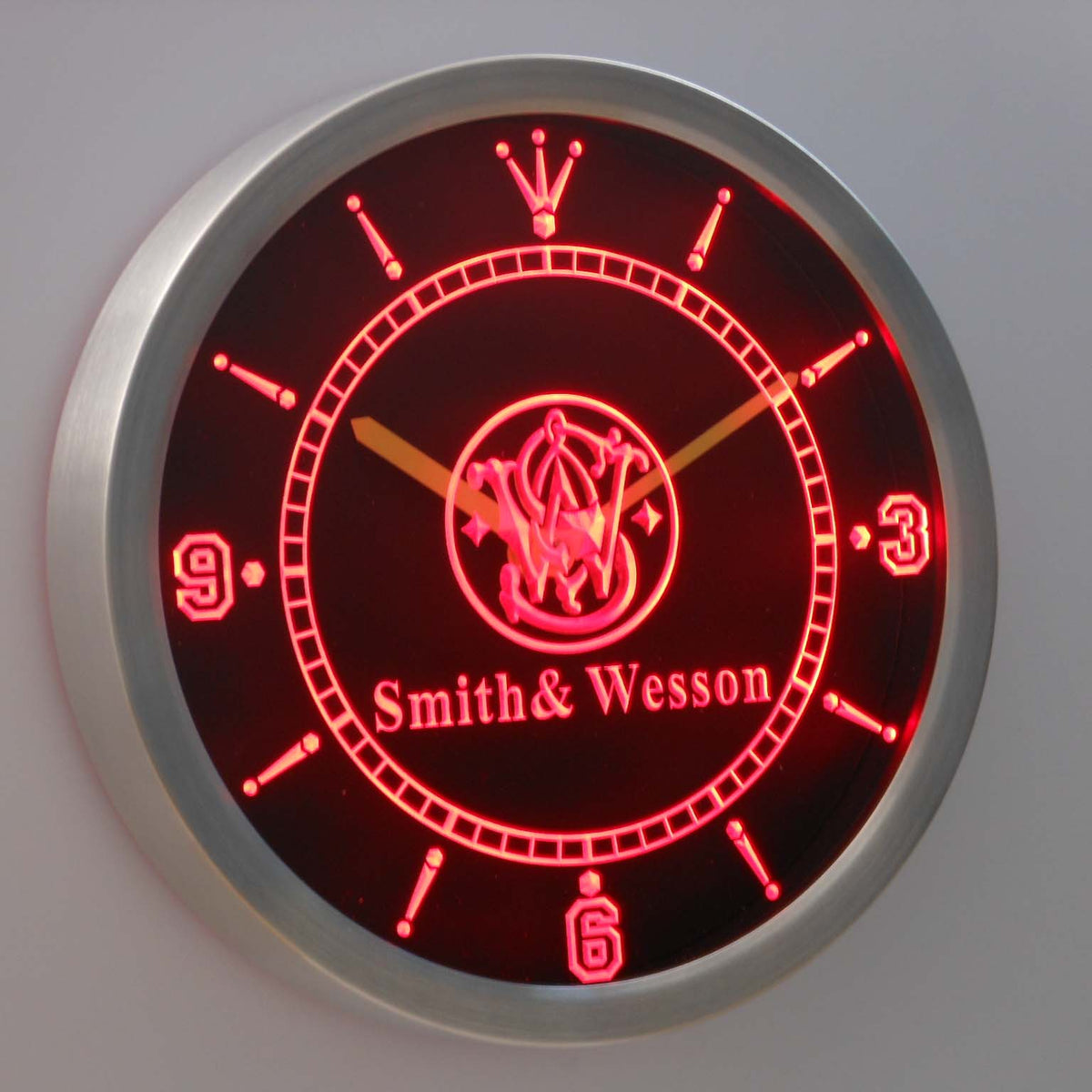 Smith & Wesson Gun Firearms Logo Neon Sign LED Clock