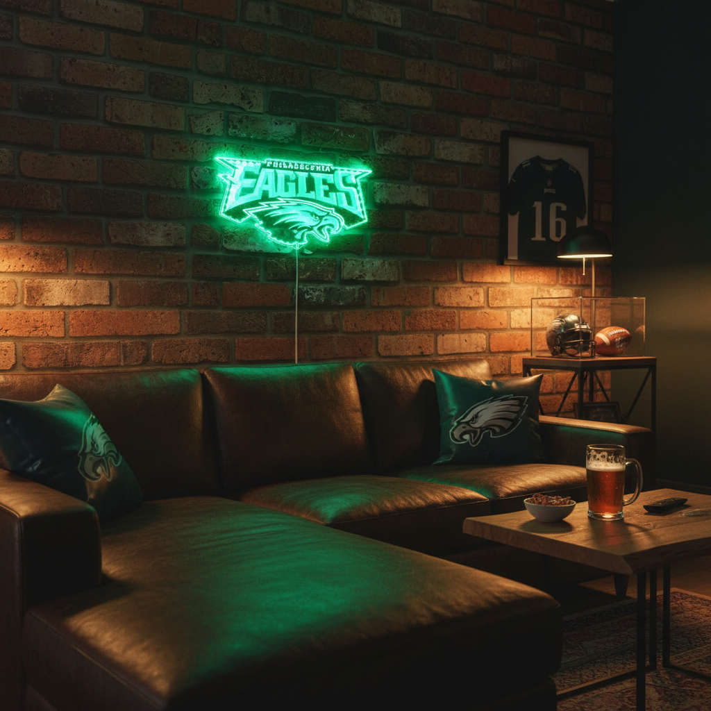 Philadelphia Eagles LED Sign in Premium Man Cave Setting
