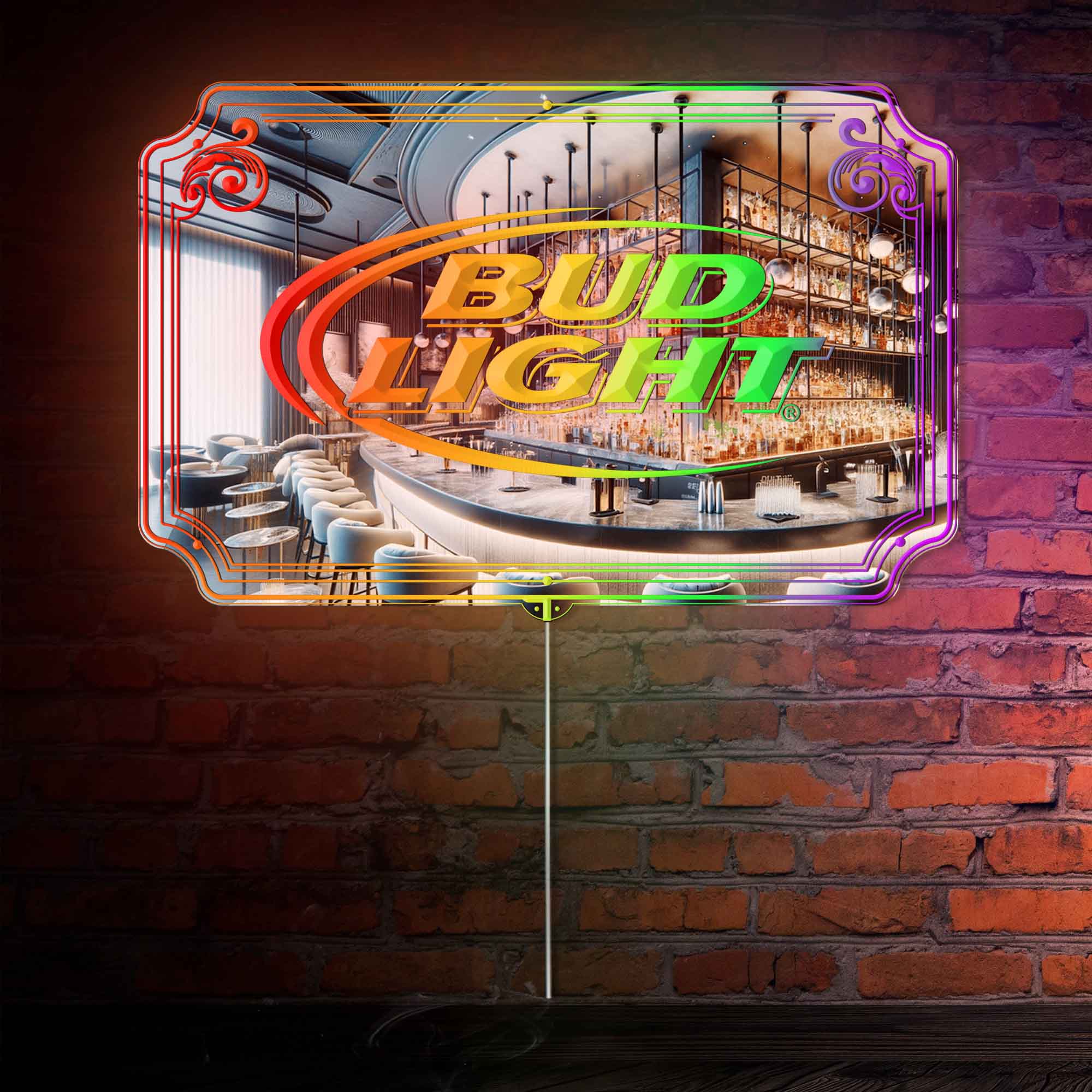 Bud Light RGB LED Neon Sign with Elegant Mirror Backing