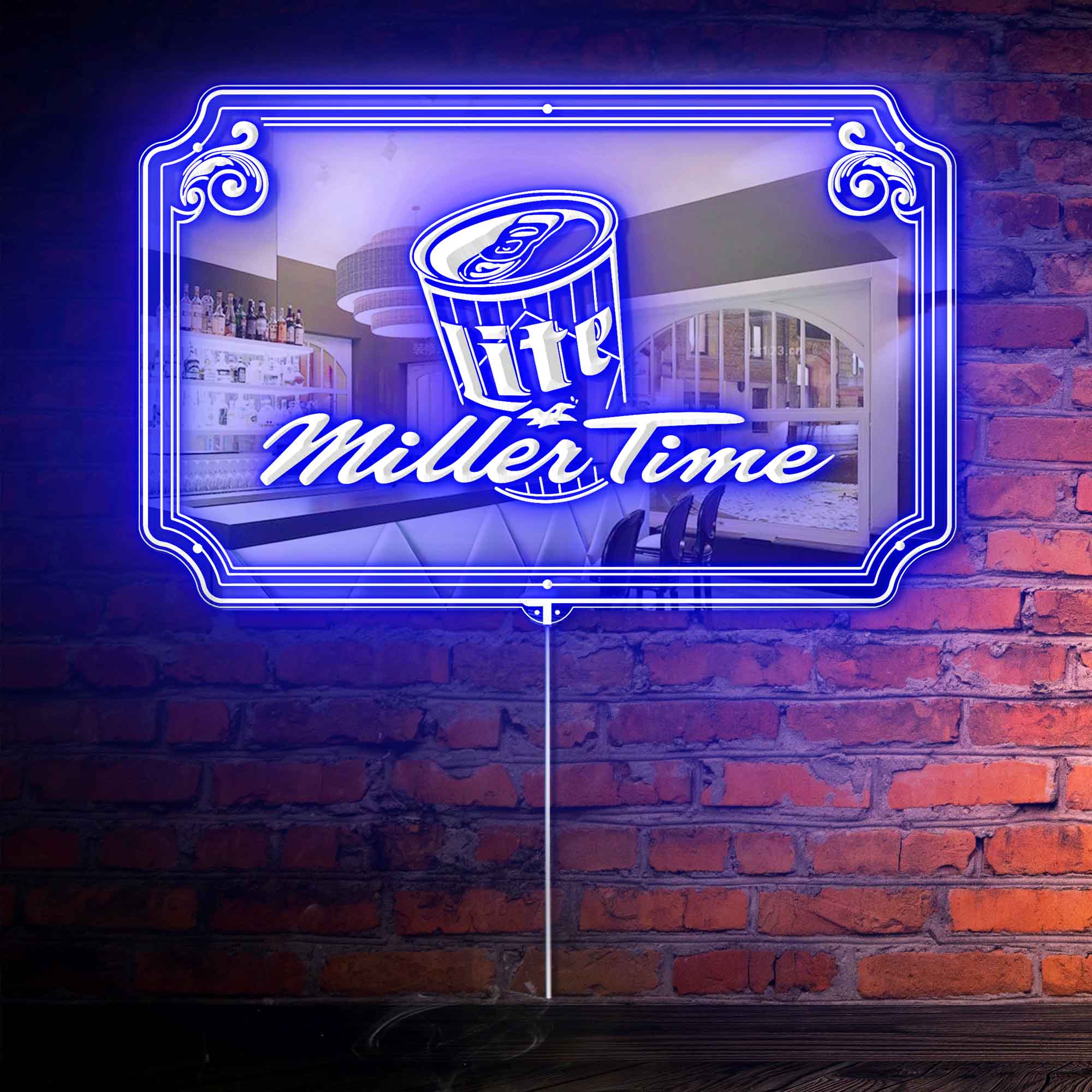 Miller Time Lite RGB LED Neon Sign with Elegant Mirror Backing