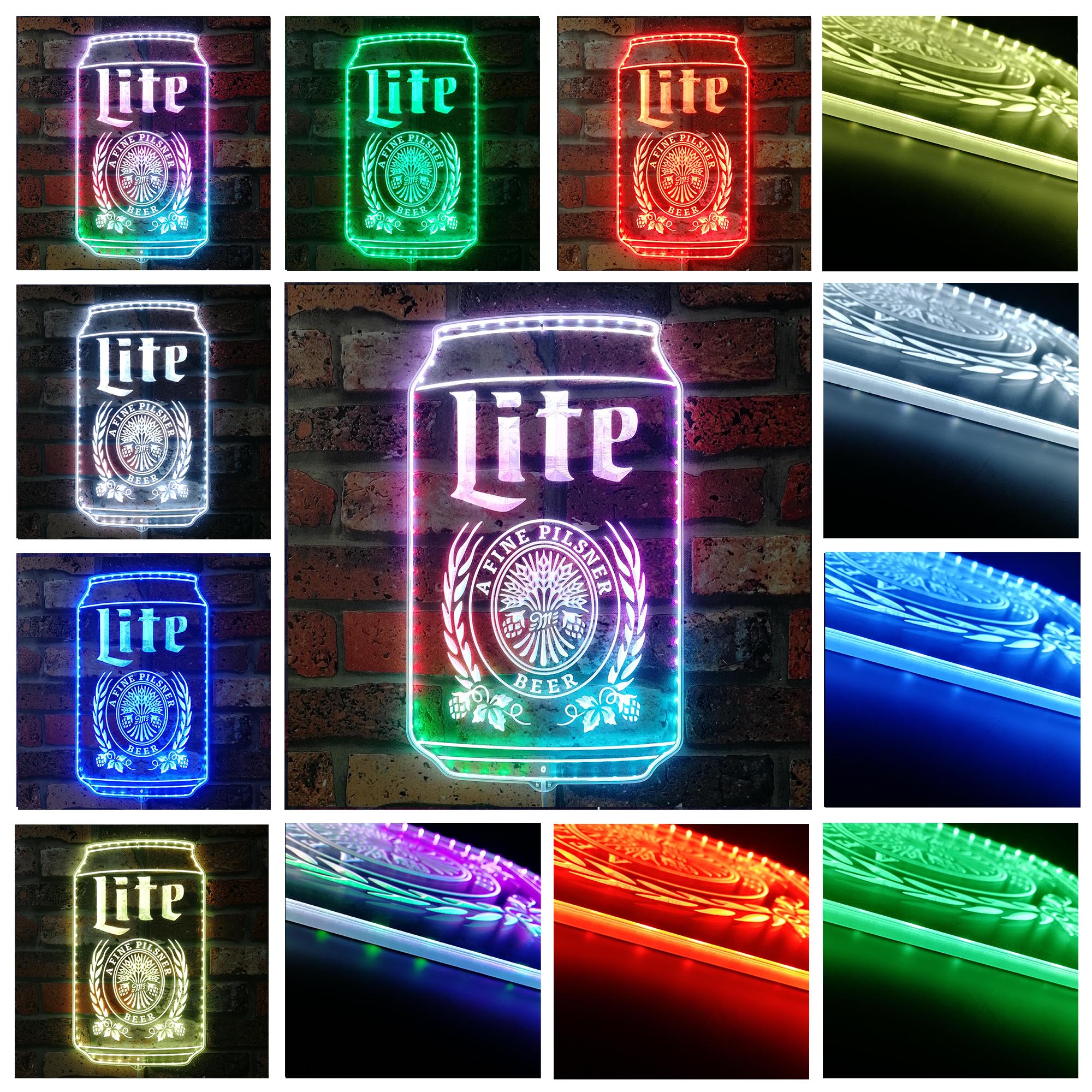 Miller Lite Beer Bar Neon RGB Edge Lit LED Sign
