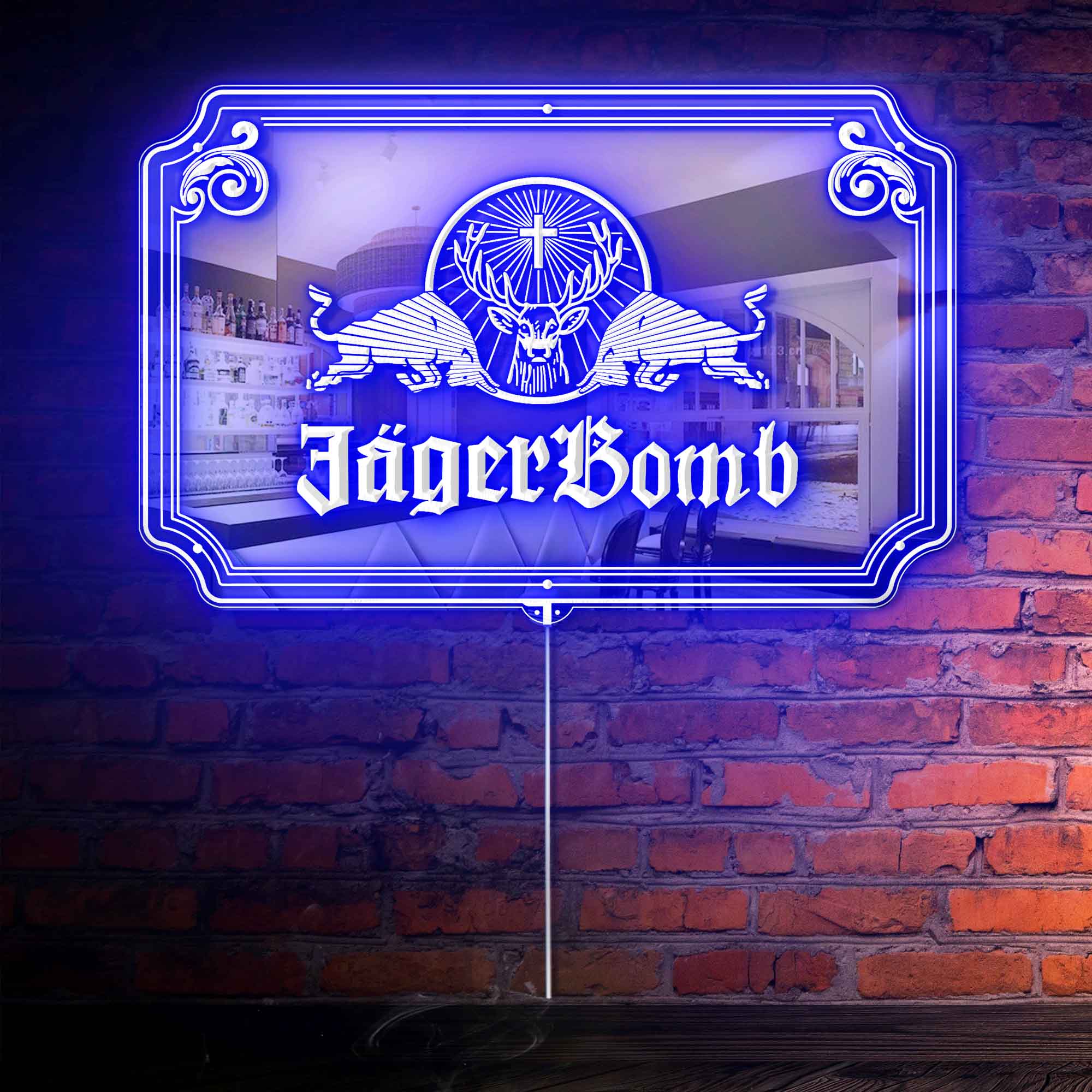 Jagerbomb RGB LED Neon Sign with Elegant Mirror Backing