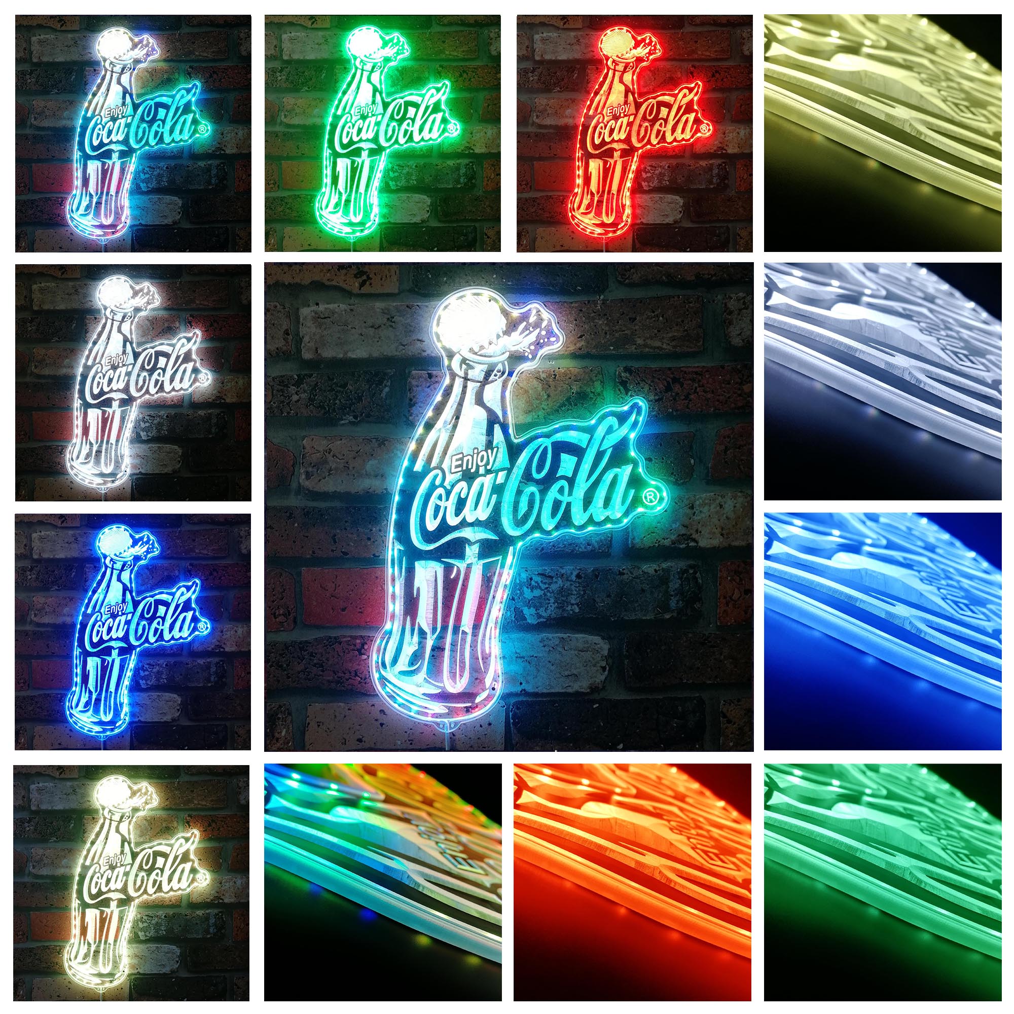 Coca Cola Coke Bottle Dynamic RGB Edge Lit LED Sign