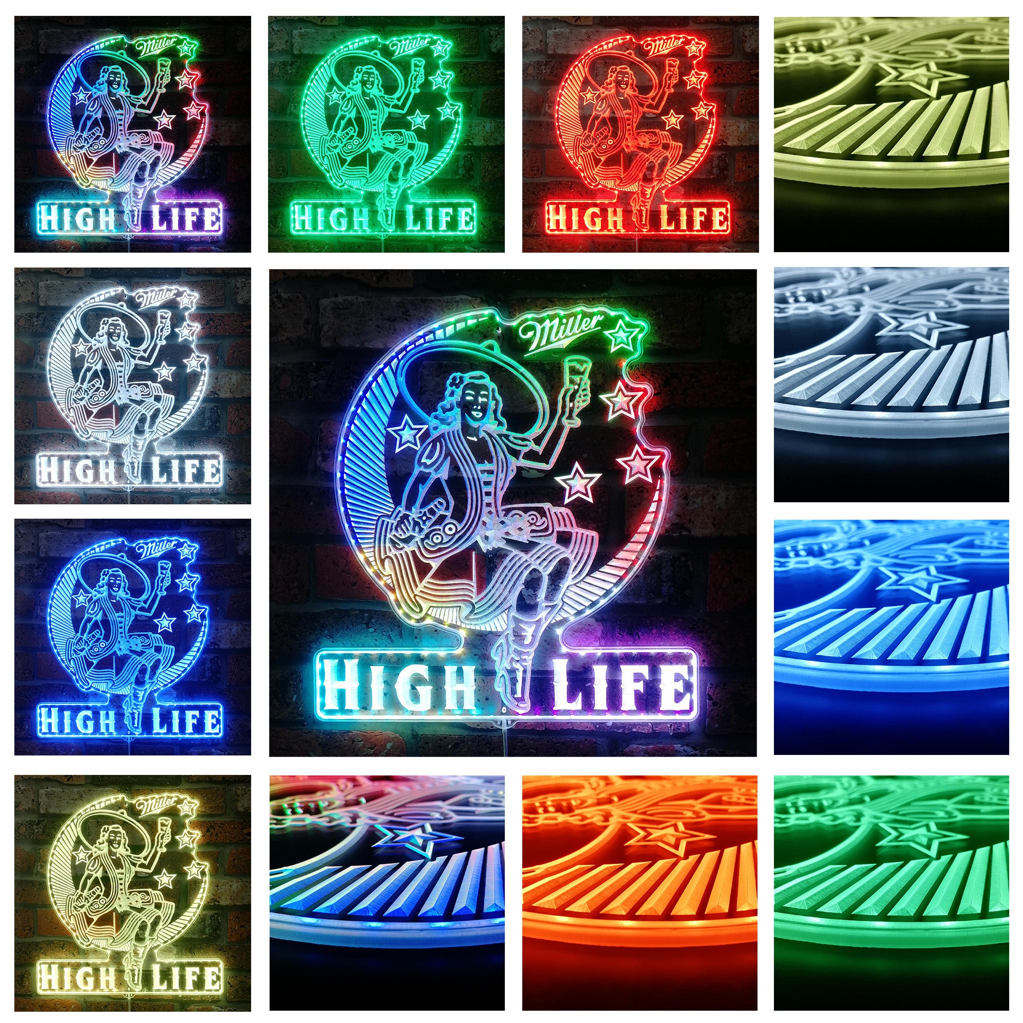 Miller High Life Lady Dynamic RGB Edge Lit LED Sign
