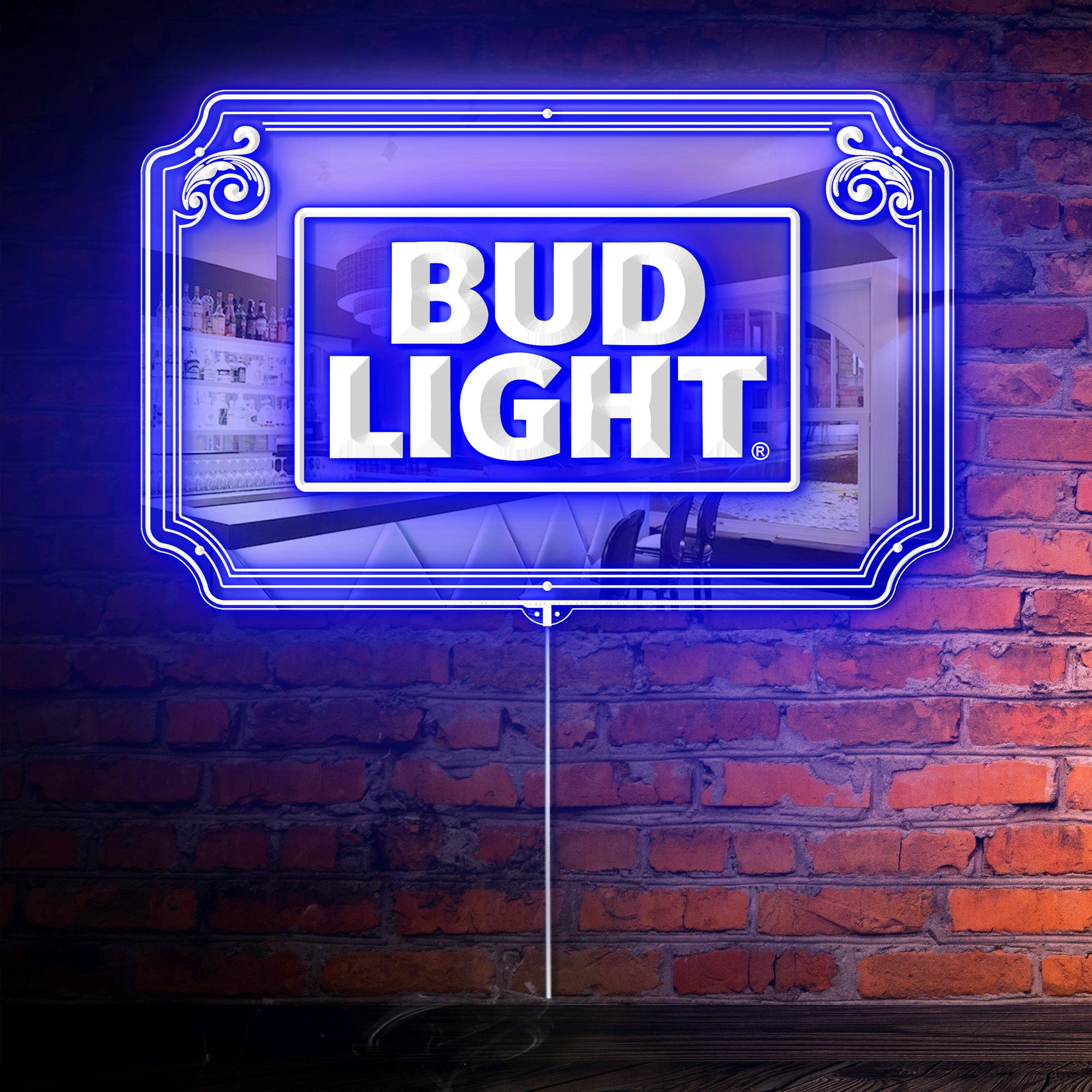 Bud Light RGB LED Neon Sign with Elegant Mirror Backing