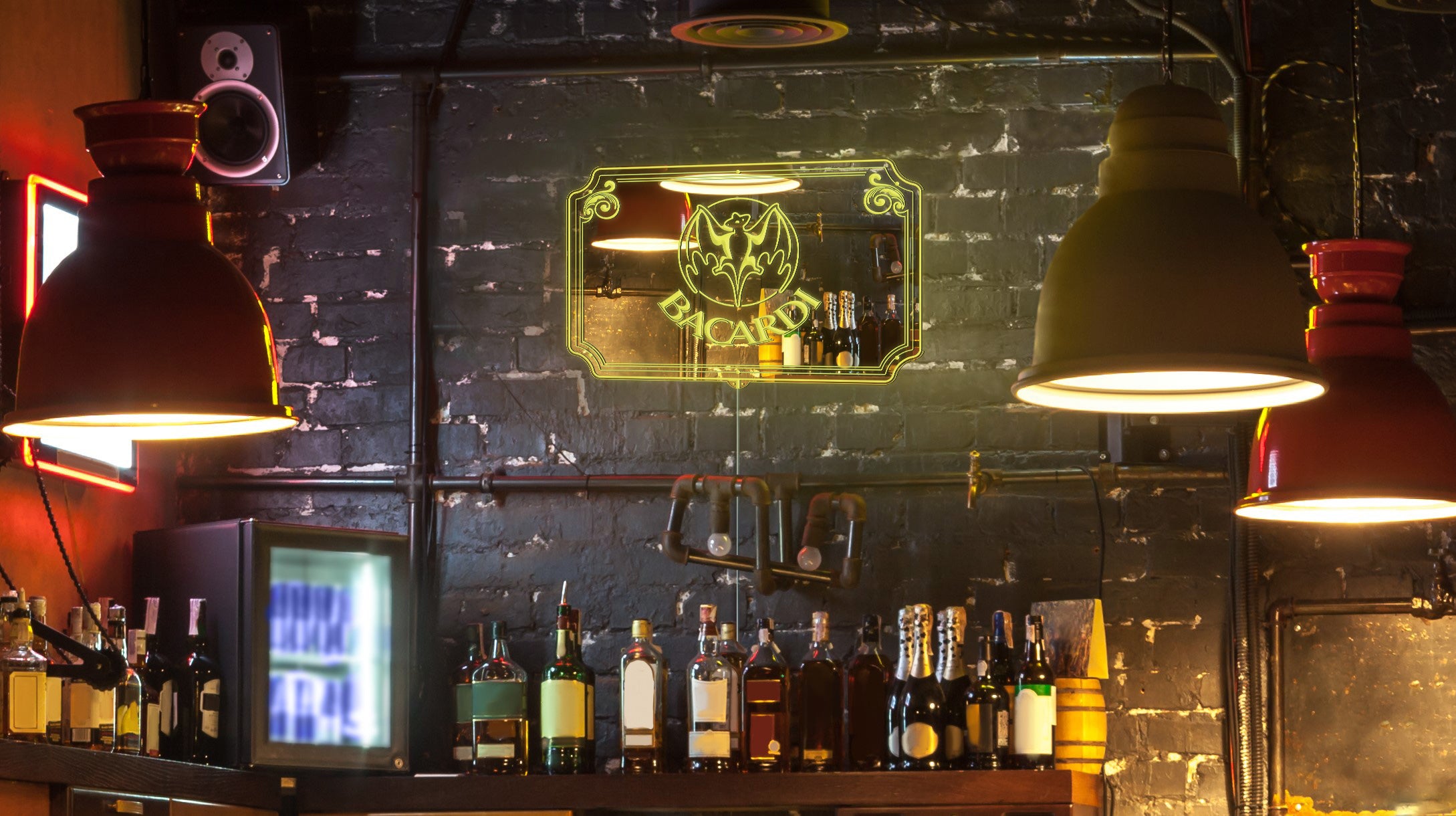 Bacardi RGB LED Neon Sign with Elegant Mirror Backing