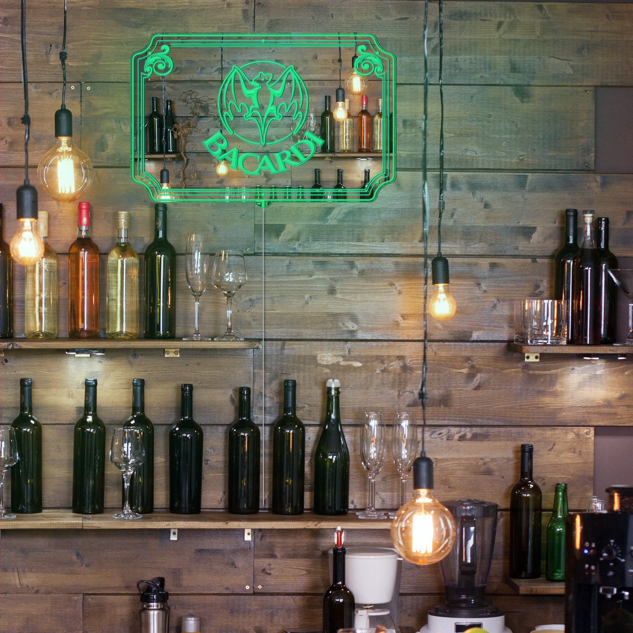 Bacardi RGB LED Neon Sign with Elegant Mirror Backing