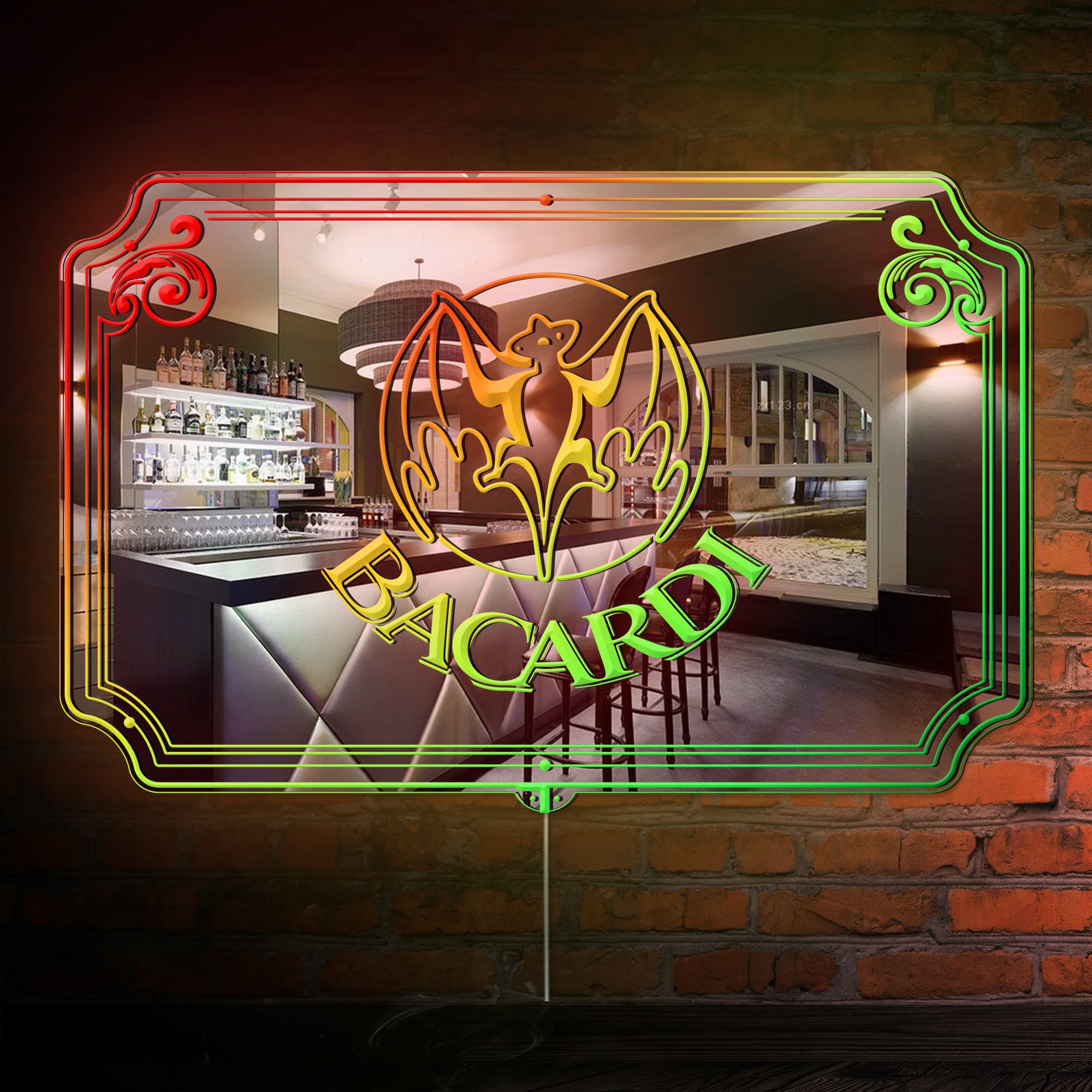 Bacardi RGB LED Neon Sign with Elegant Mirror Backing