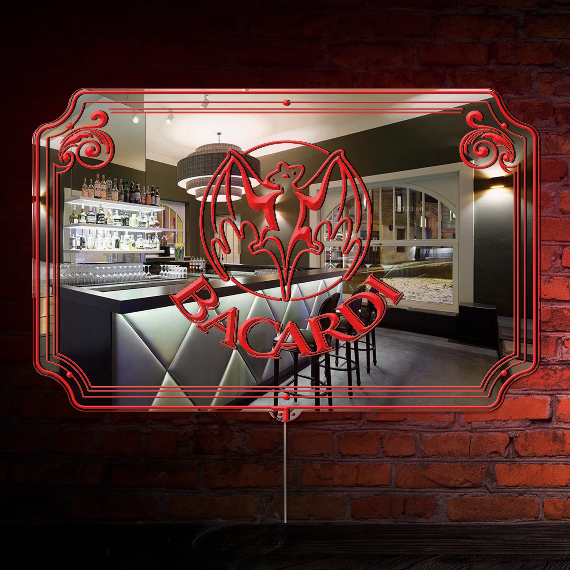 Bacardi RGB LED Neon Sign with Elegant Mirror Backing