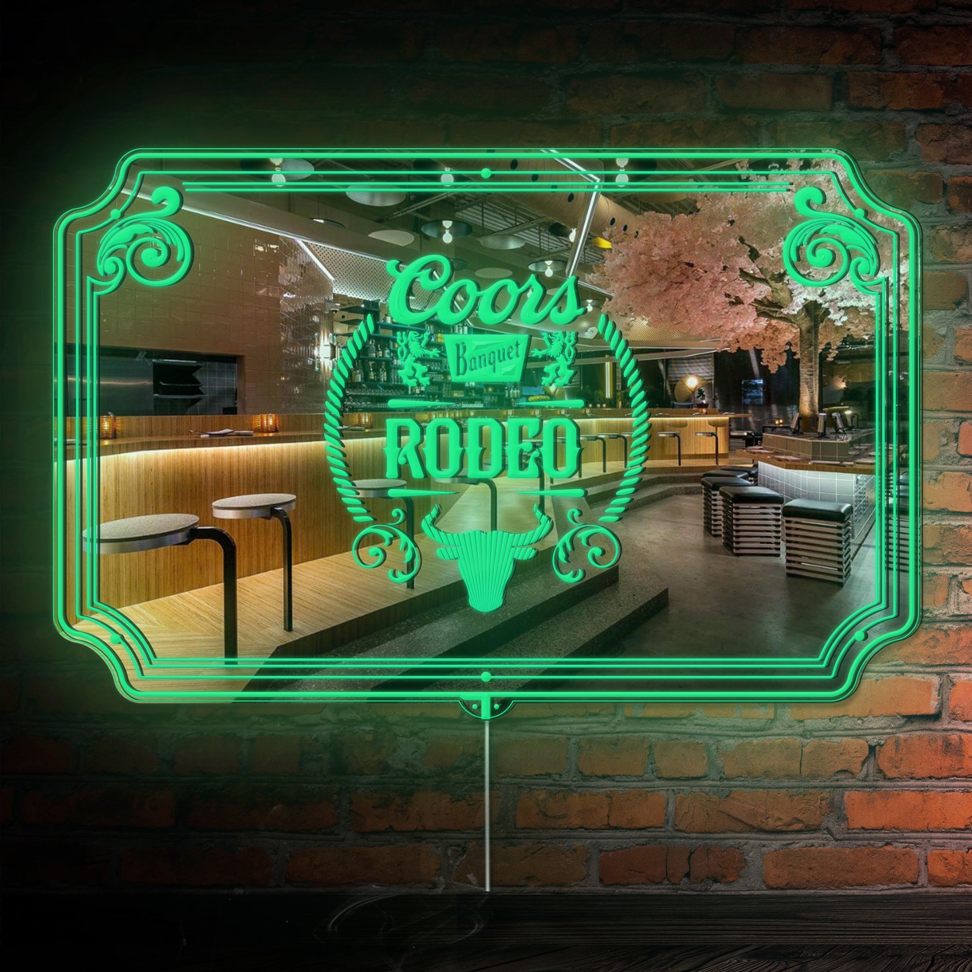 Mirror Sign Rodeo Retro Banquet Coors Rodeo RGB LED Neon Sign with Elegant Mirror Backing ...
