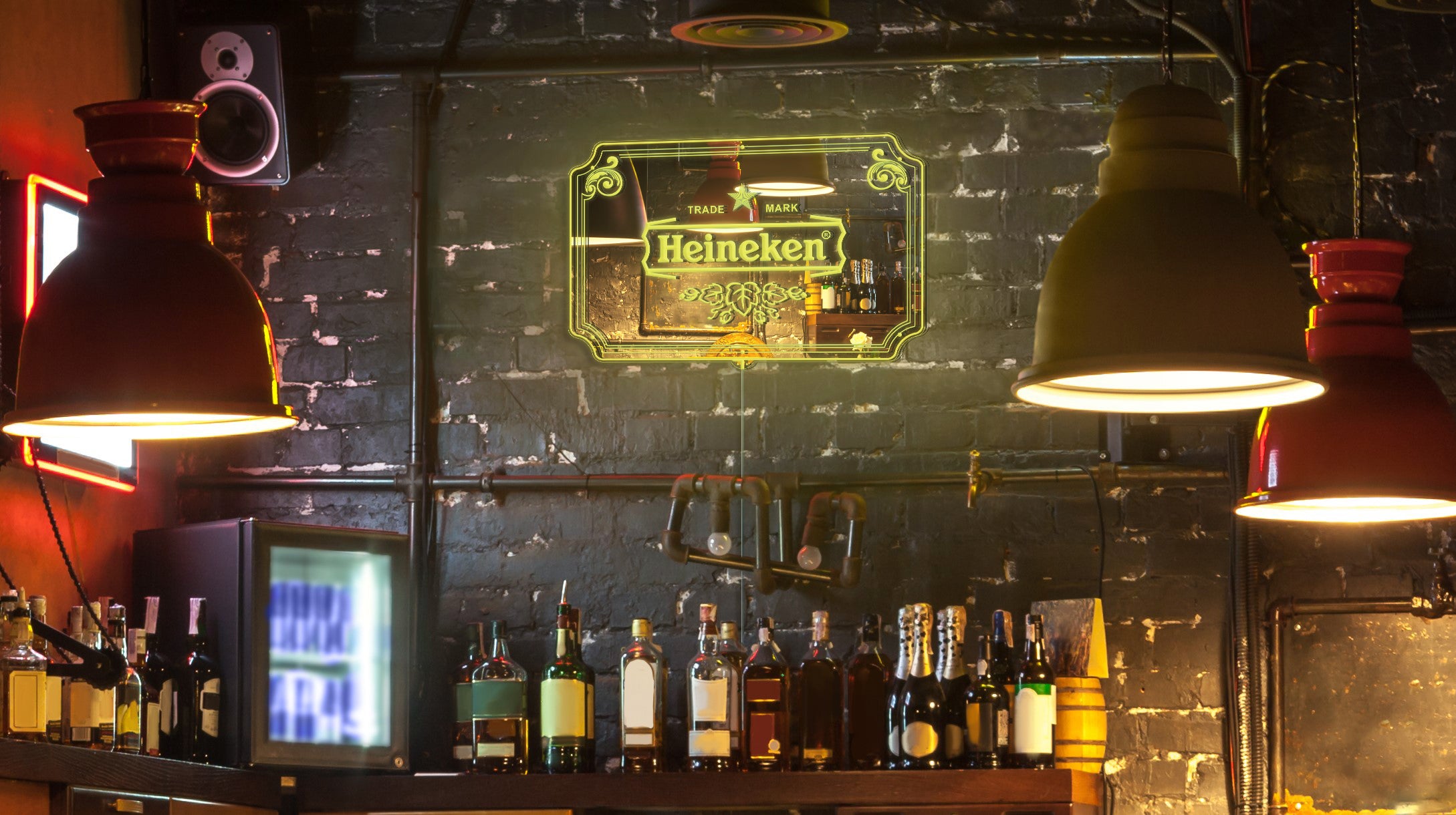 Heineken RGB LED Neon Sign with Elegant Mirror Backing