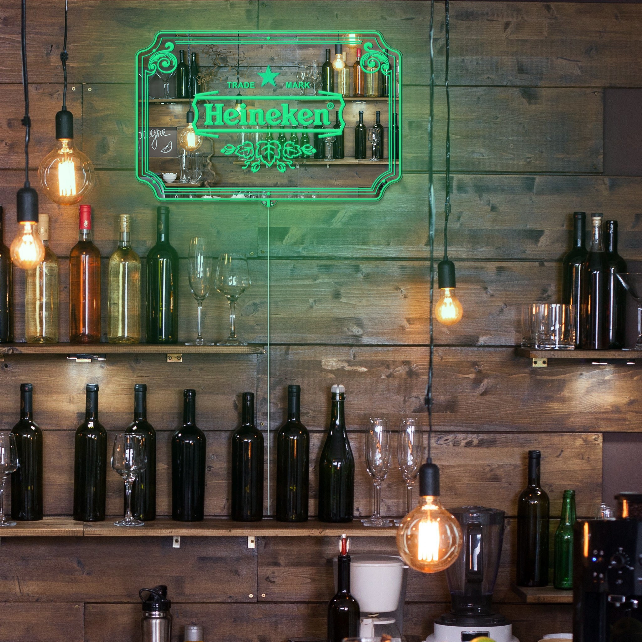 Heineken RGB LED Neon Sign with Elegant Mirror Backing