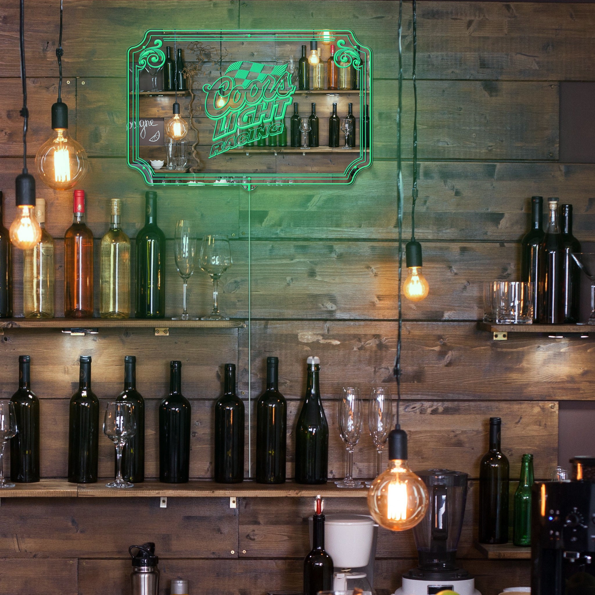 Coors Light Racing RGB LED Neon Sign with Elegant Mirror Backing