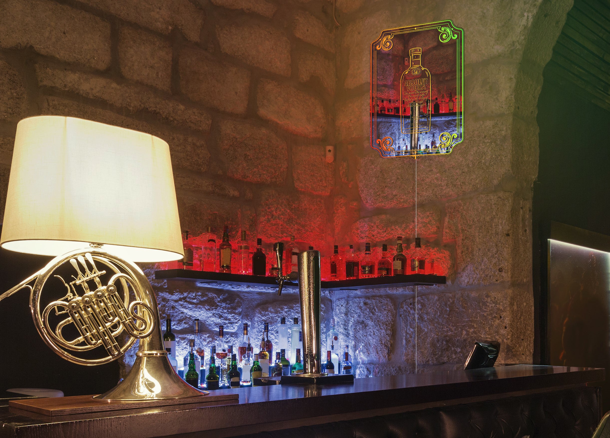 Absolut Vodka RGB LED Neon Sign with Elegant Mirror Backing