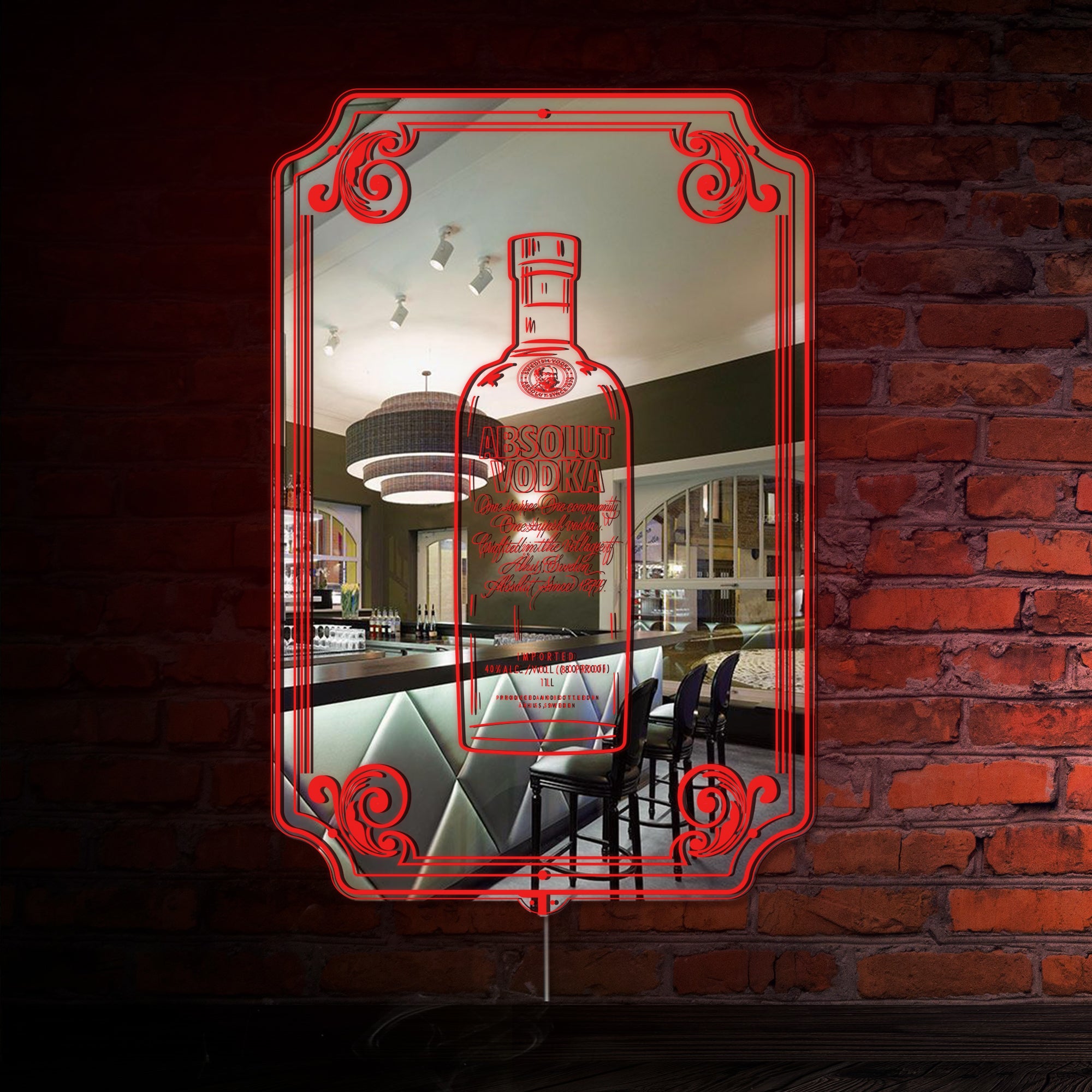 Absolut Vodka RGB LED Neon Sign with Elegant Mirror Backing
