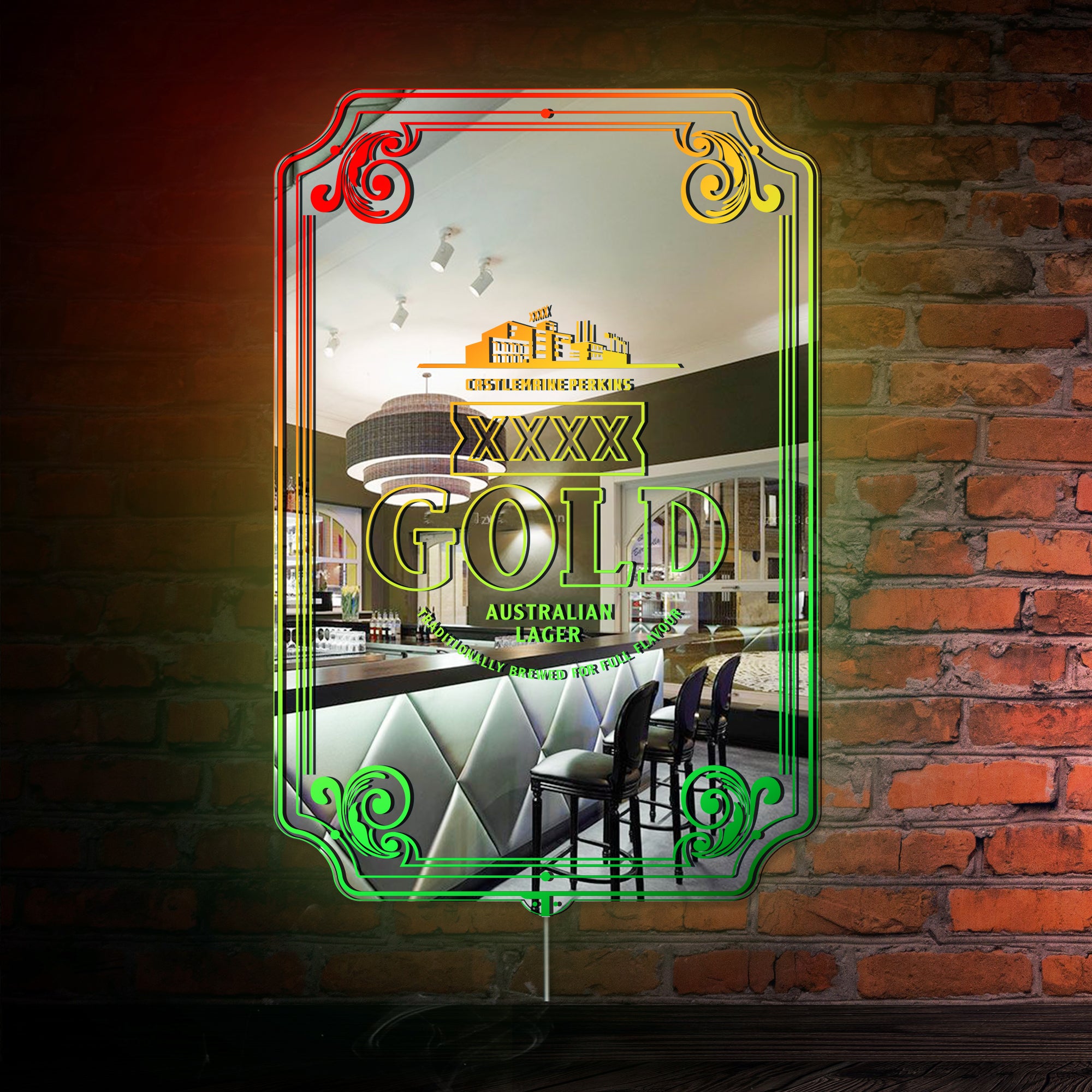 XXXX Gold Lager RGB LED Neon Sign with Elegant Mirror Backing