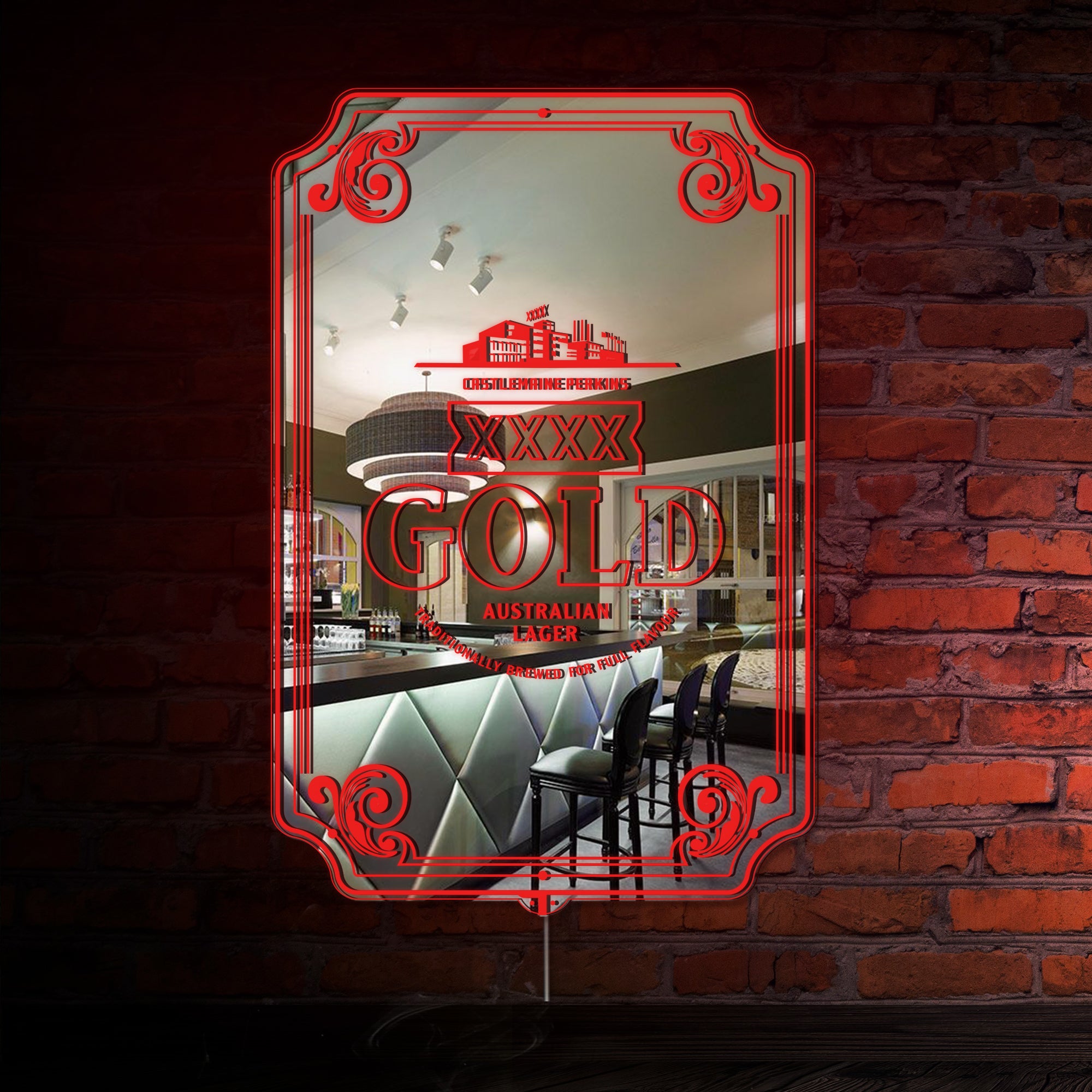 XXXX Gold Lager RGB LED Neon Sign with Elegant Mirror Backing
