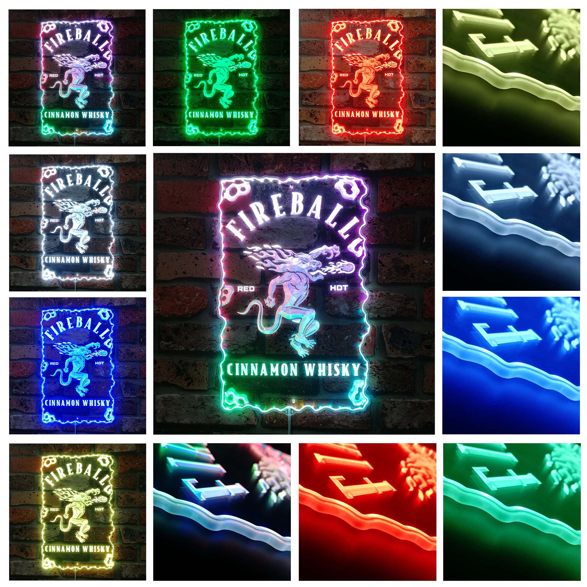 Fireball Whisky Dynamic RGB Edge Lit LED Sign