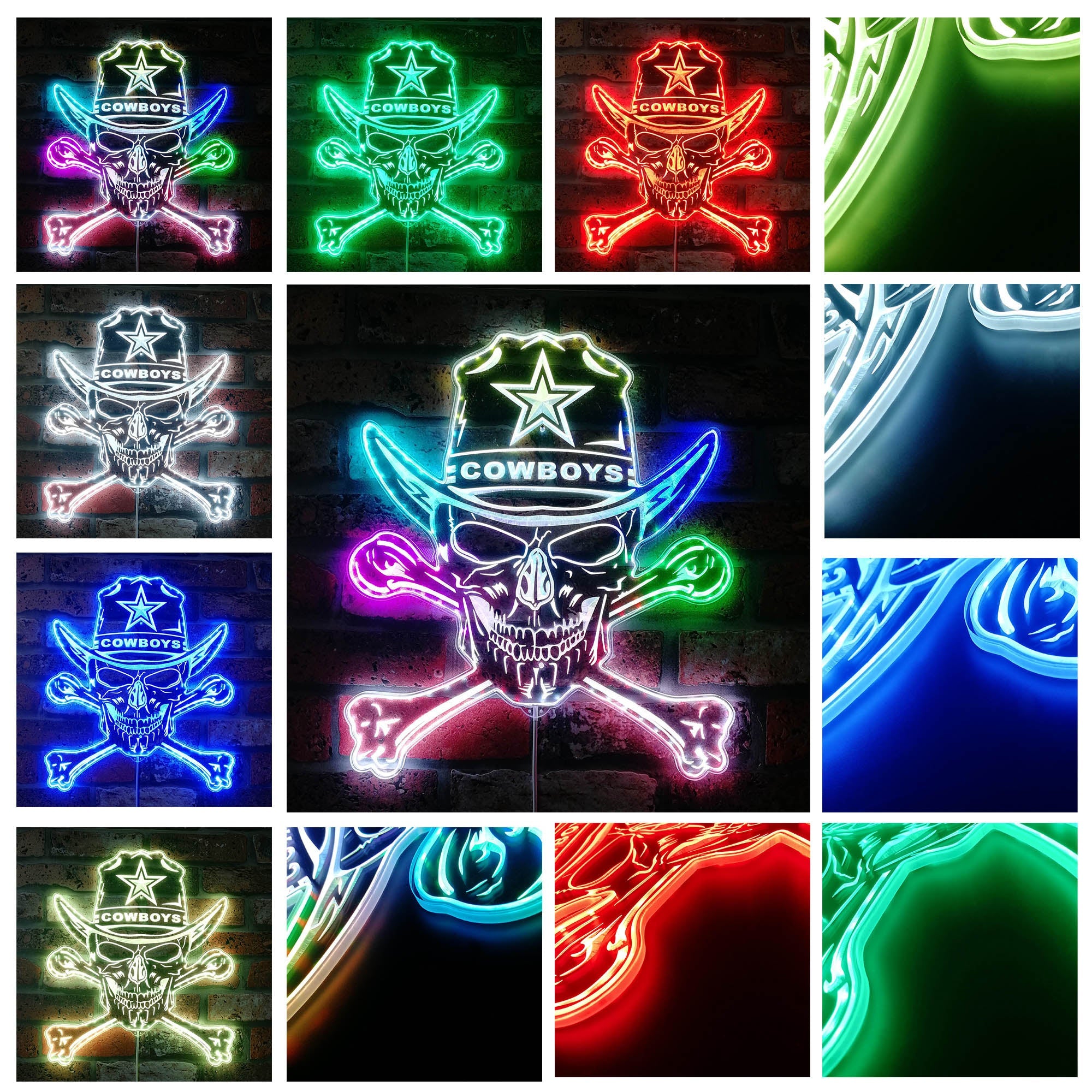 Dallas Cowboys Skull Dynamic RGB Edge Lit LED Light Sign