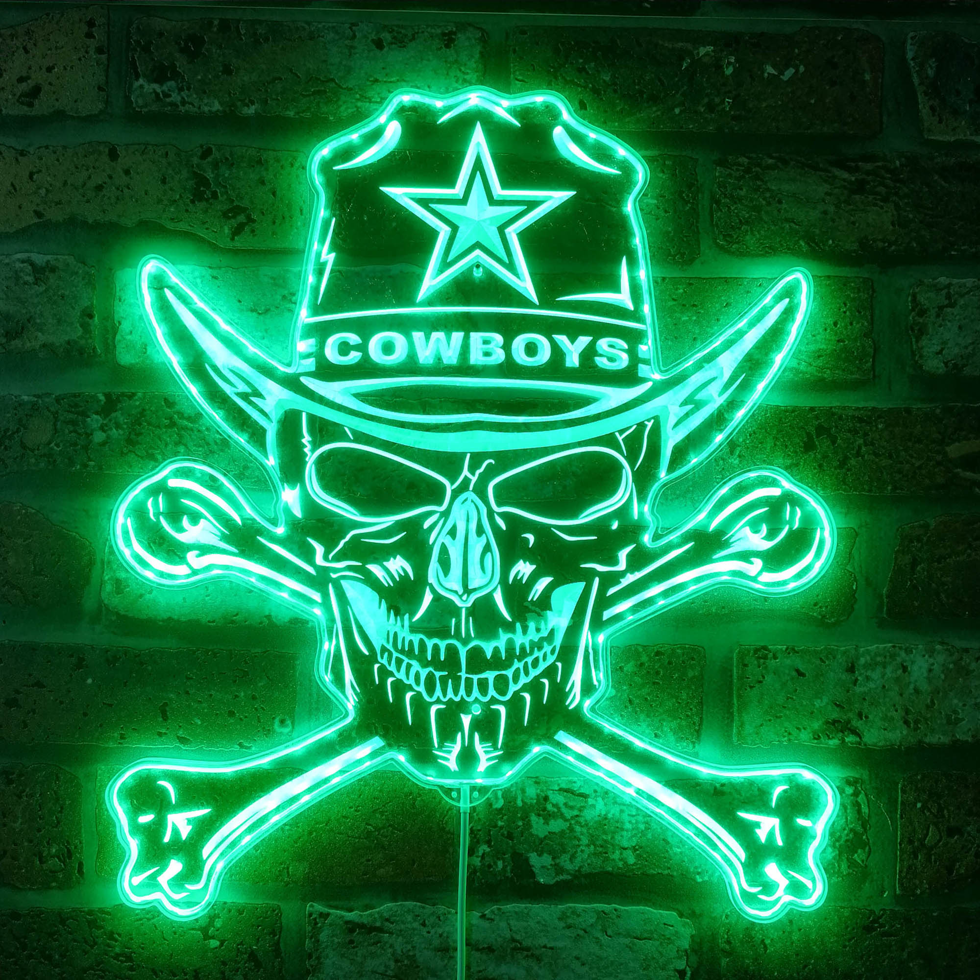 Dallas Cowboys Skull Dynamic RGB Edge Lit LED Light Sign