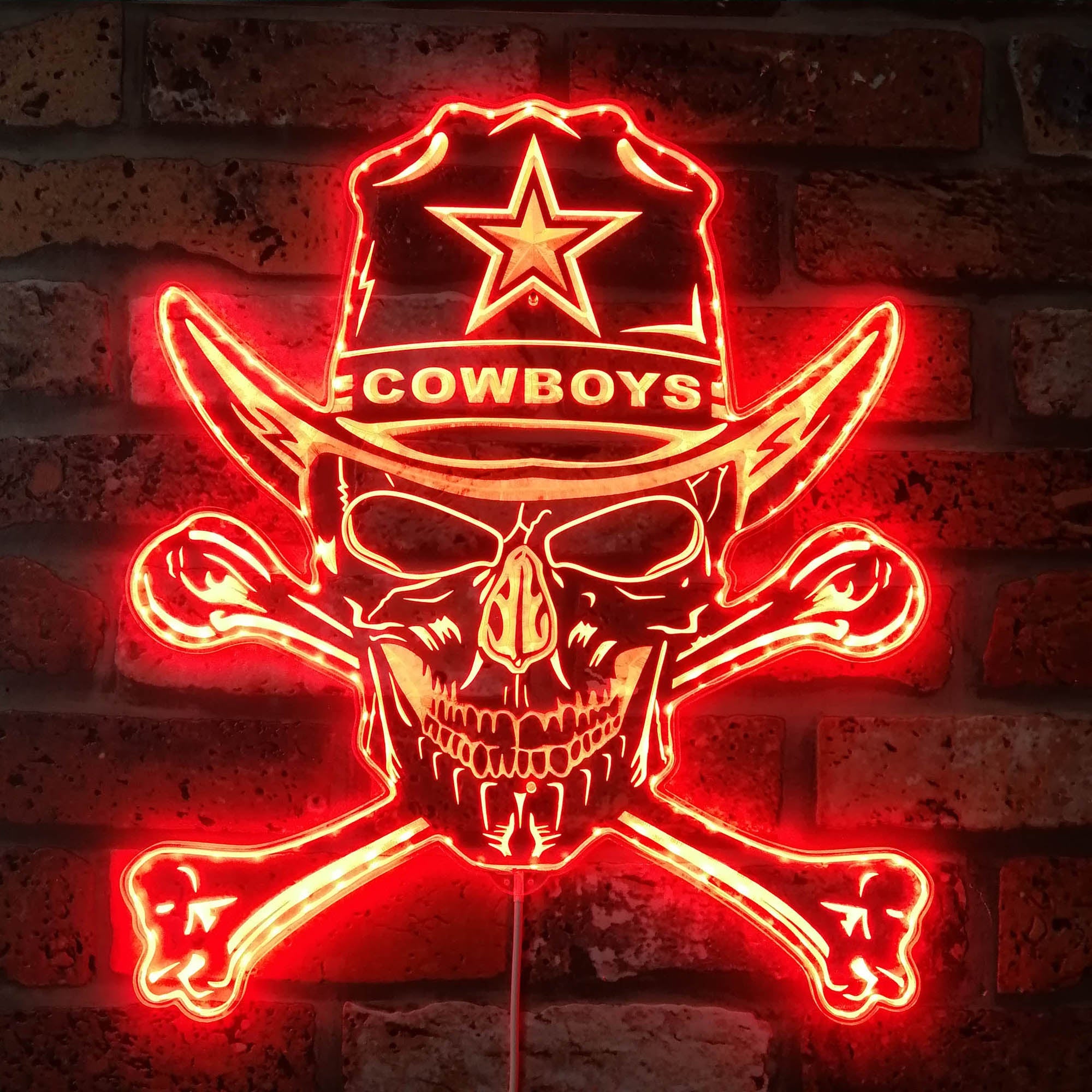 Dallas Cowboys Skull Dynamic RGB Edge Lit LED Light Sign