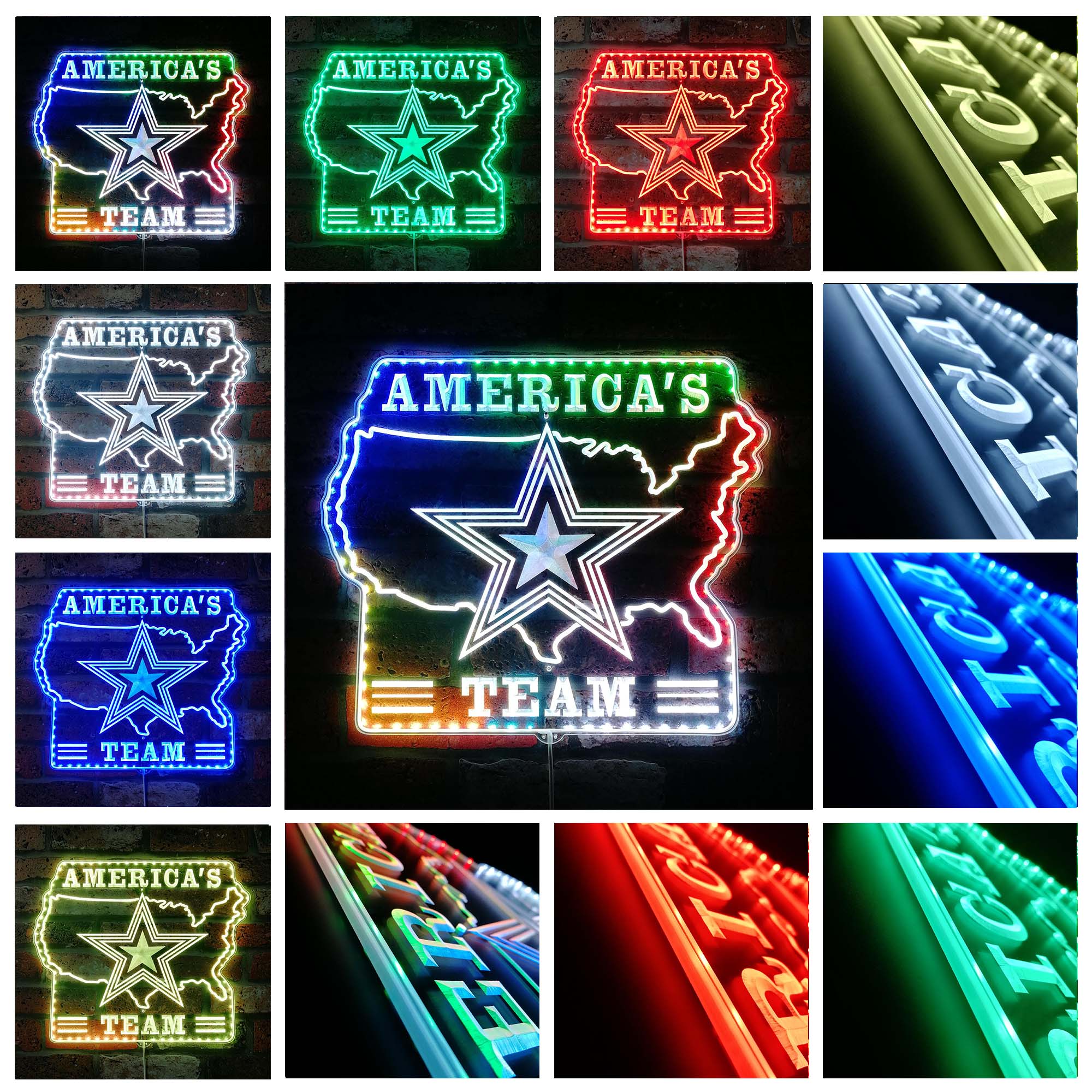 Dallas Cowboys Man Cave RGB Edge Lit LED Light Sign