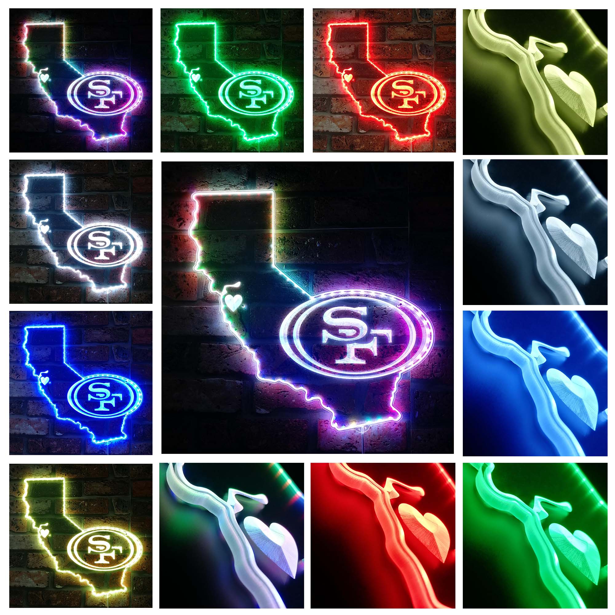 San Francisco 49ers State Map Dynamic RGB Edge Lit LED Light Sign