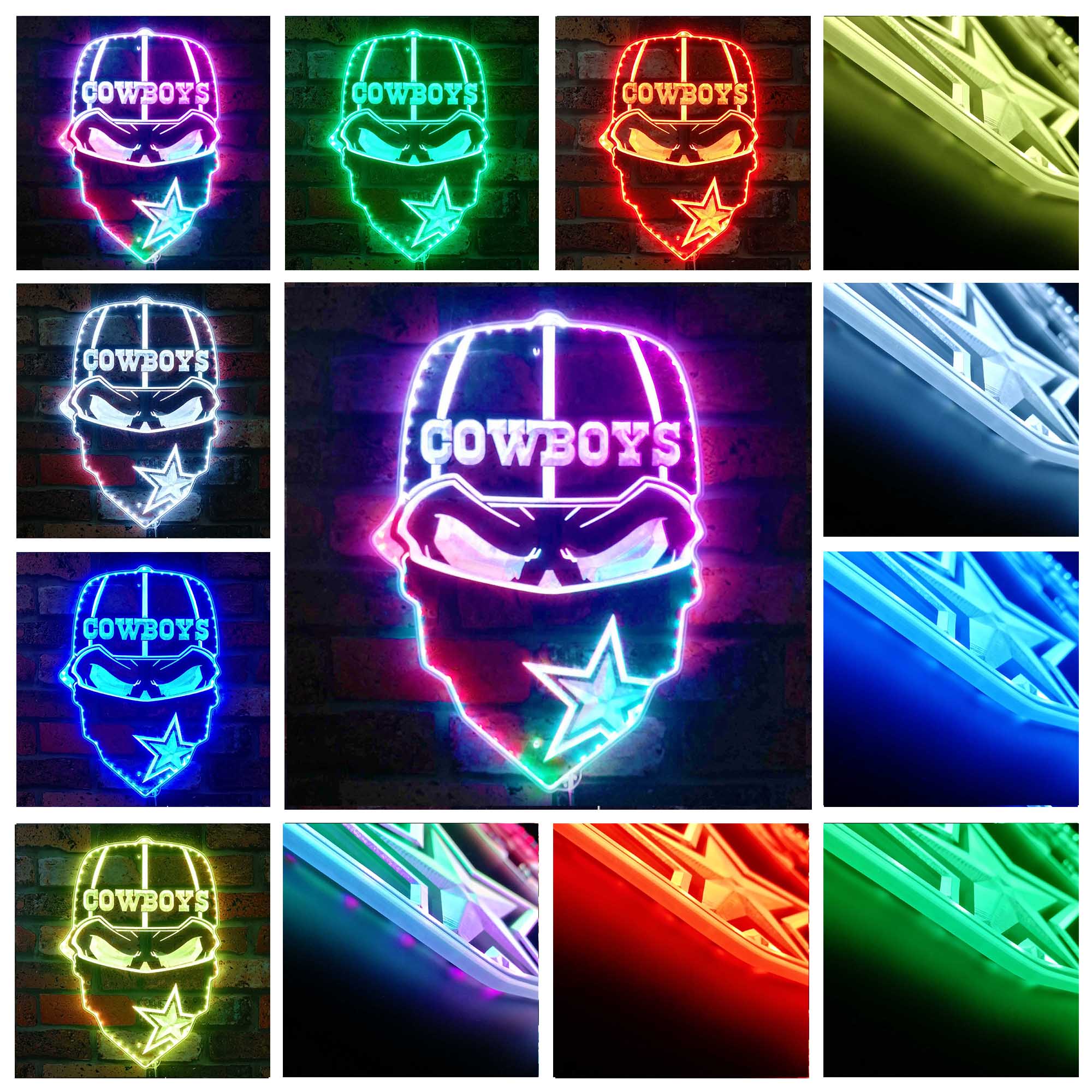 Dallas Cowboys Skull Dynamic RGB Edge Lit LED Light Sign