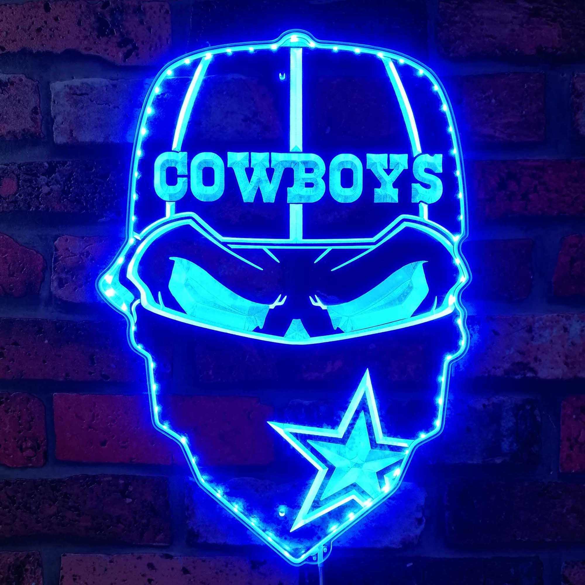 Dallas Cowboys Skull Dynamic RGB Edge Lit LED Light Sign