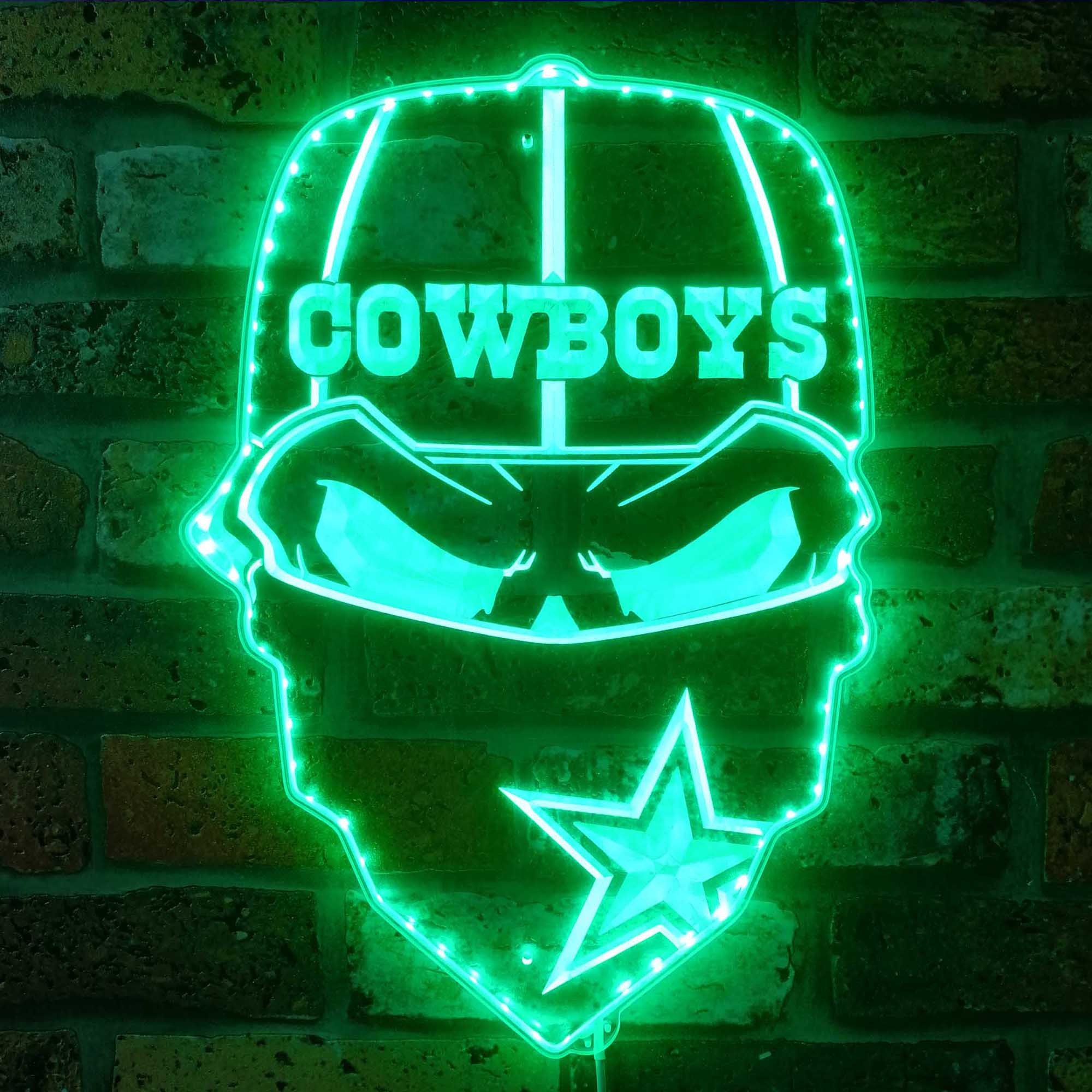 Dallas Cowboys Skull Dynamic RGB Edge Lit LED Light Sign