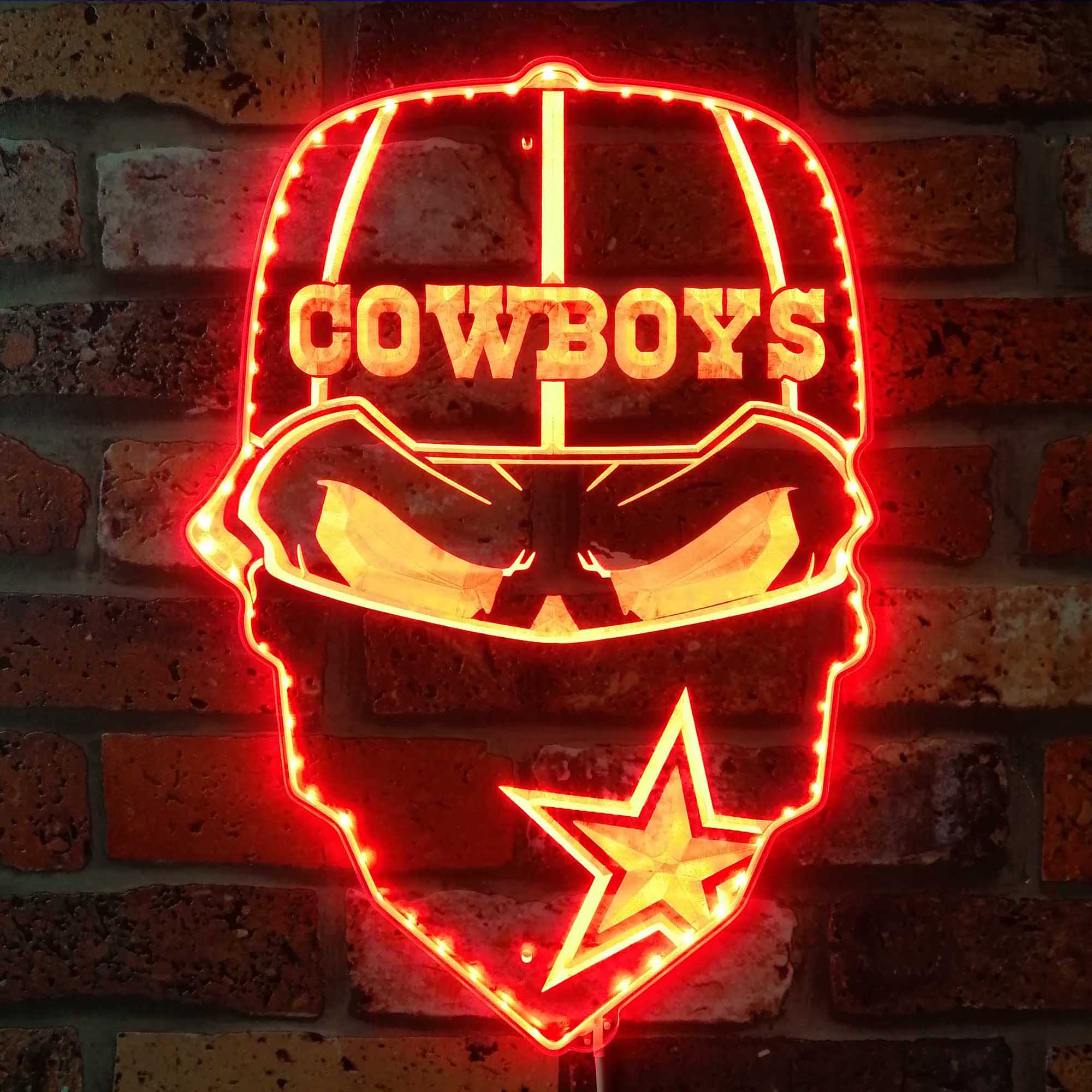 Dallas Cowboys Skull Dynamic RGB Edge Lit LED Light Sign