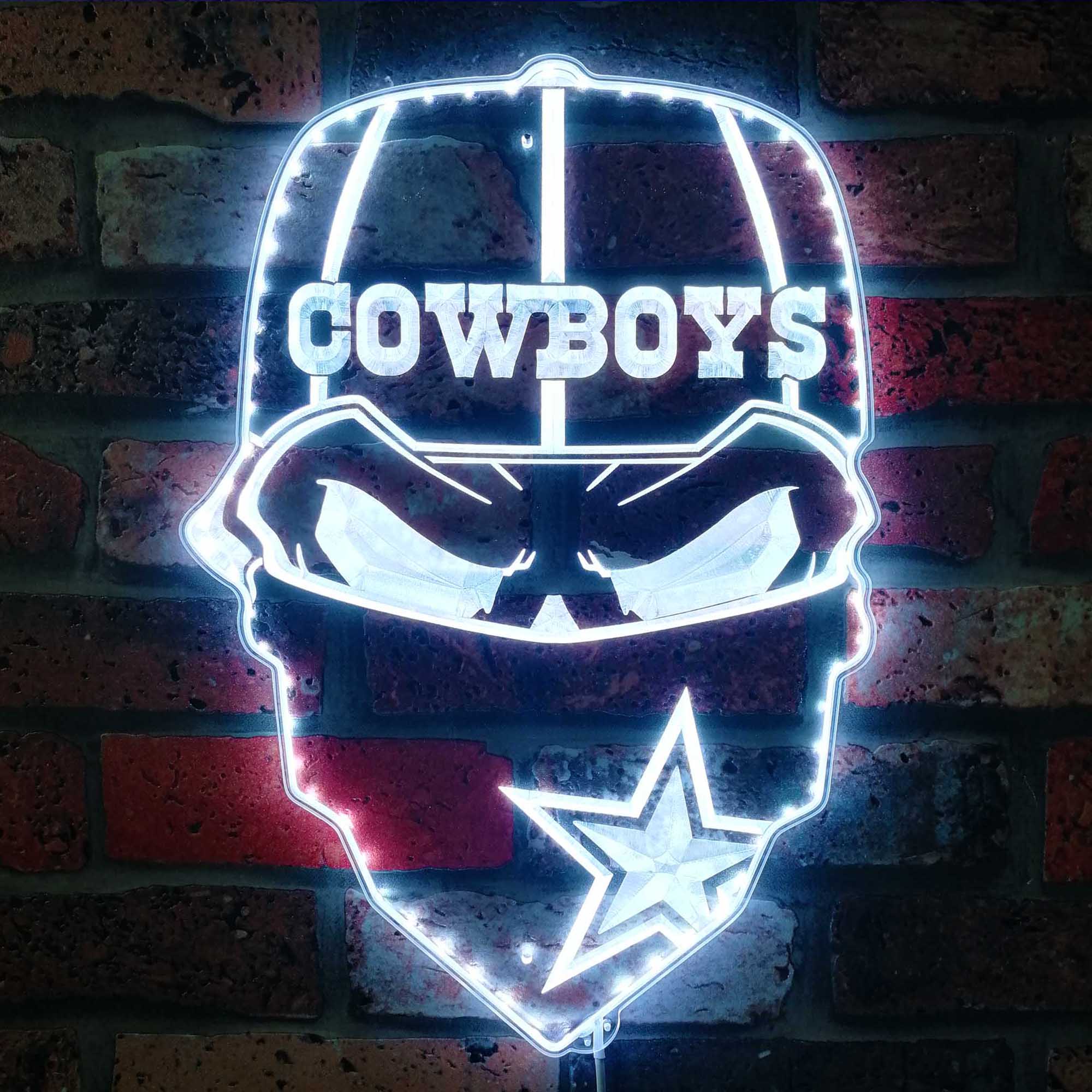 Dallas Cowboys Skull Dynamic RGB Edge Lit LED Light Sign