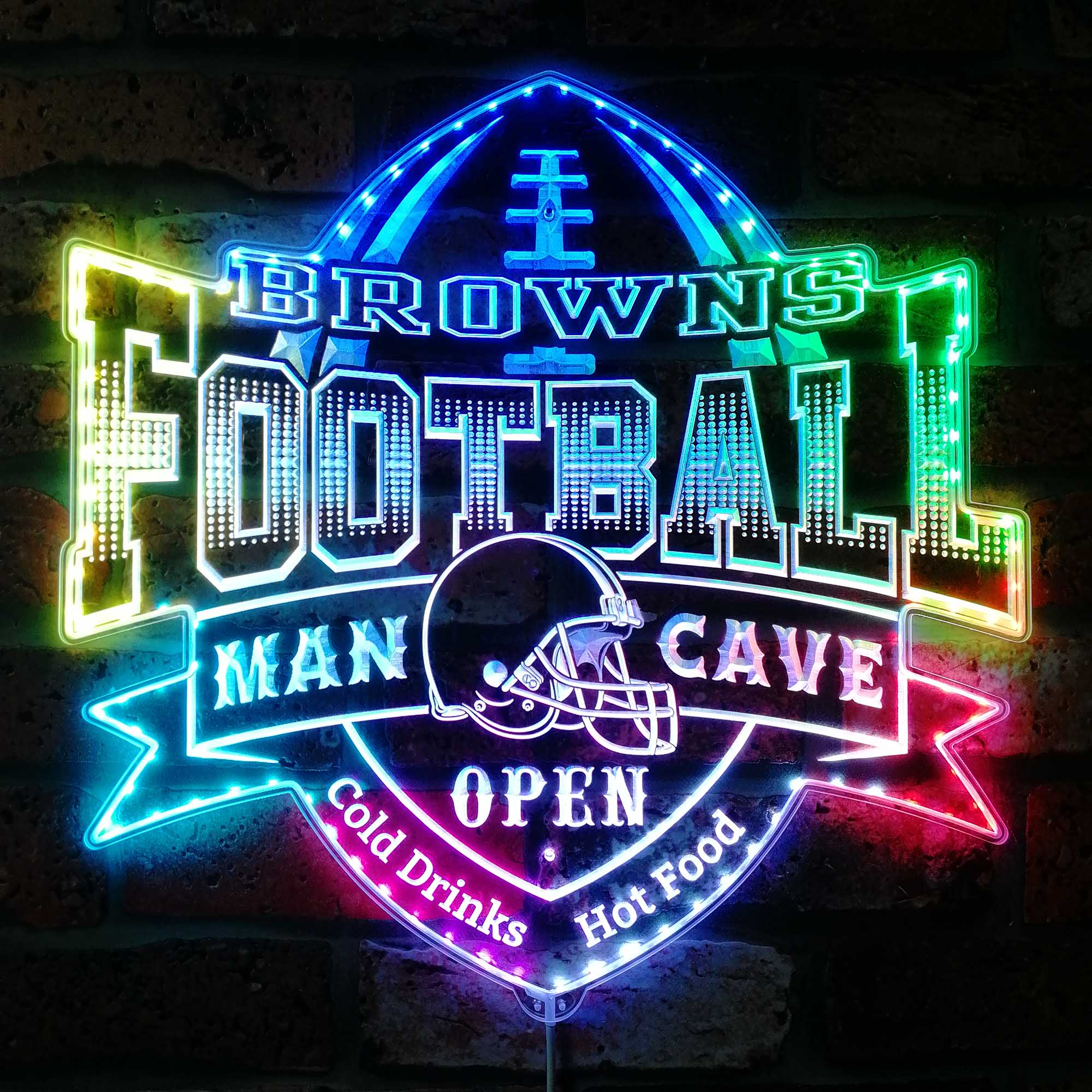 Cleveland Browns Football Man Cave Dynamic RGB Edge Lit LED Sign