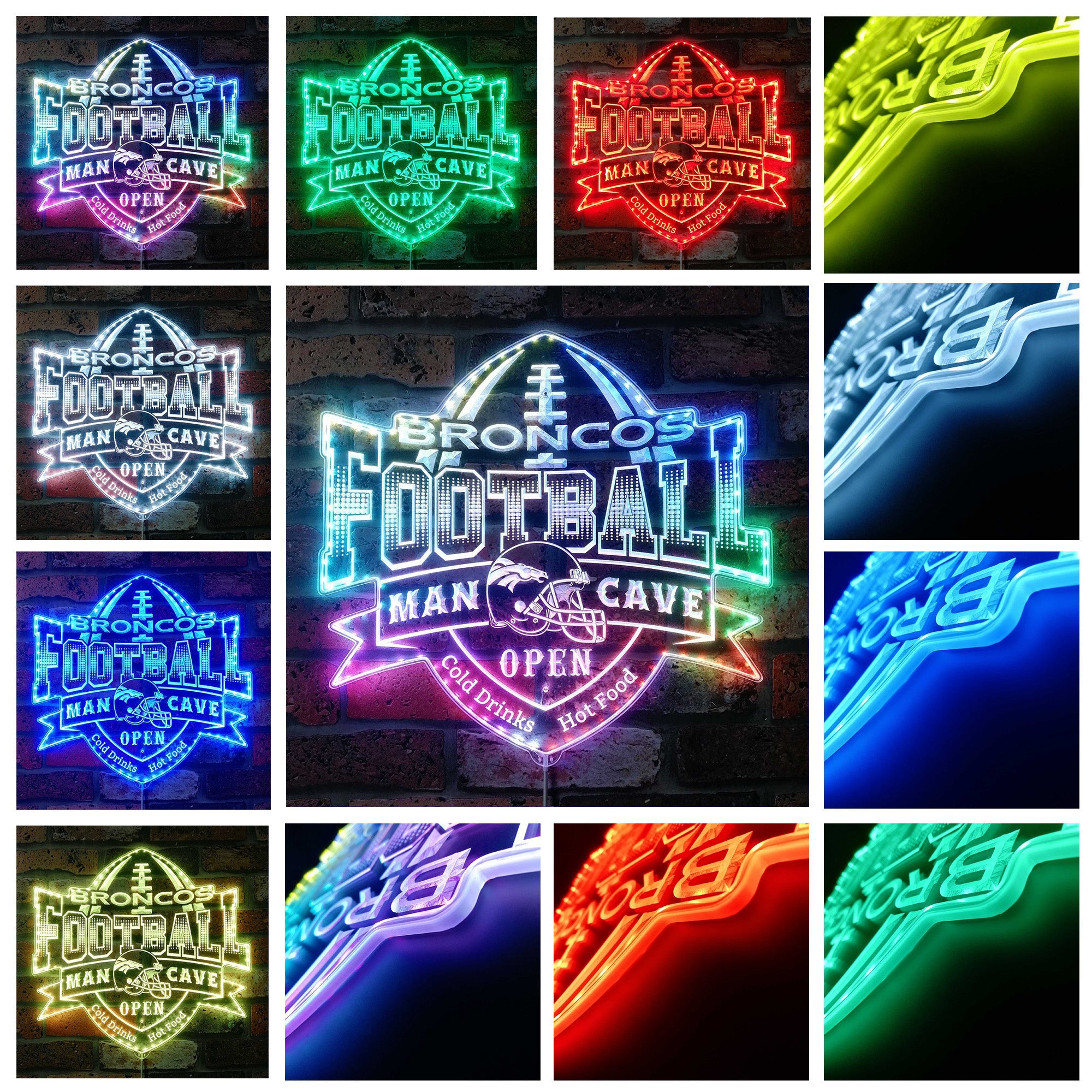 NFL Denver Broncos Football Dynamic RGB Edge Lit Led Light Sign