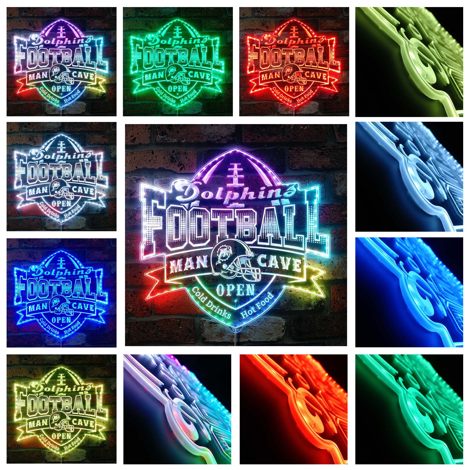 NFL Miami Dolphins Football Sport Dynamic RGB Edge Lit Led Light Sign