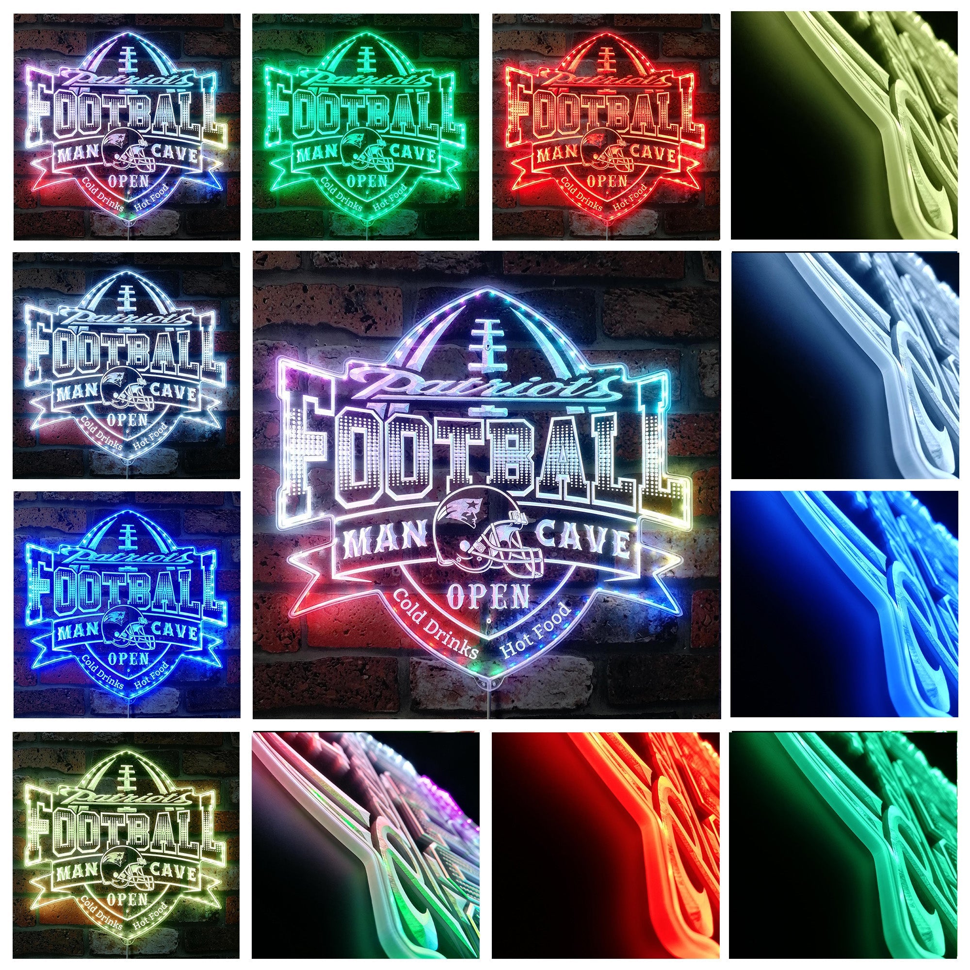 NFL New England Patriots Football Dynamic RGB Edge Lit Led Light Sign