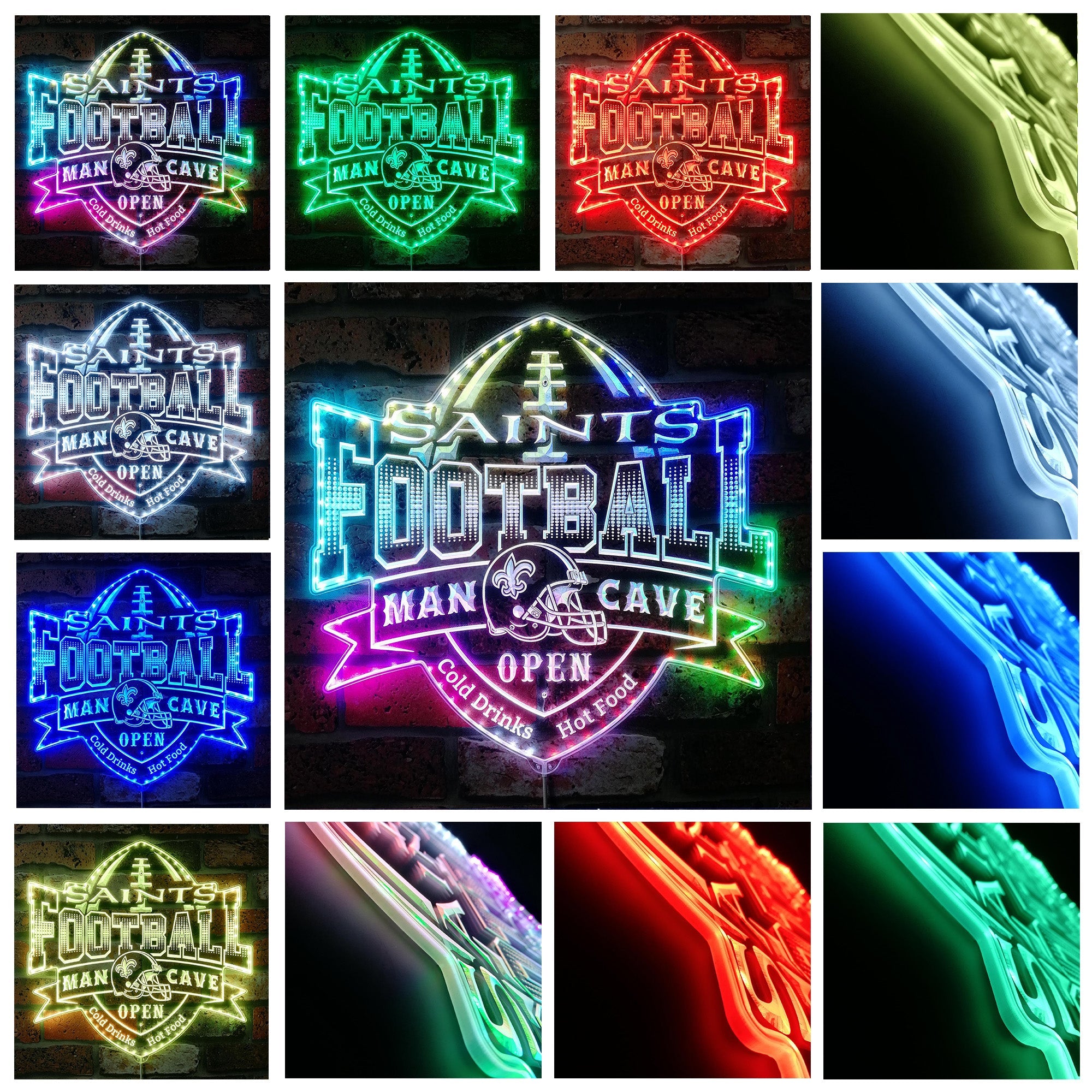 NFL New Orleans Saints Football Dynamic RGB Edge Lit Led Light Sign