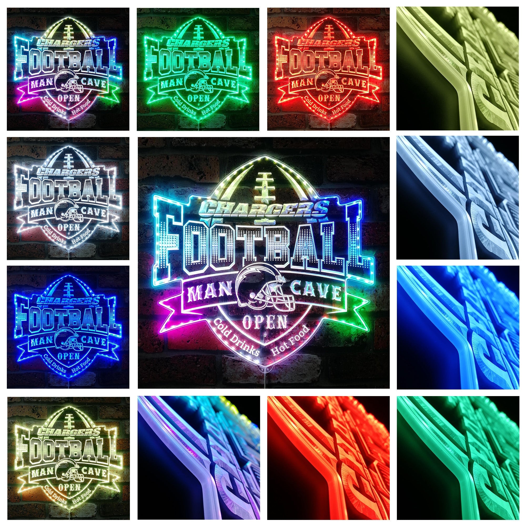 NFL San Diego Chargers Football Dynamic RGB Edge Lit Led Light Sign