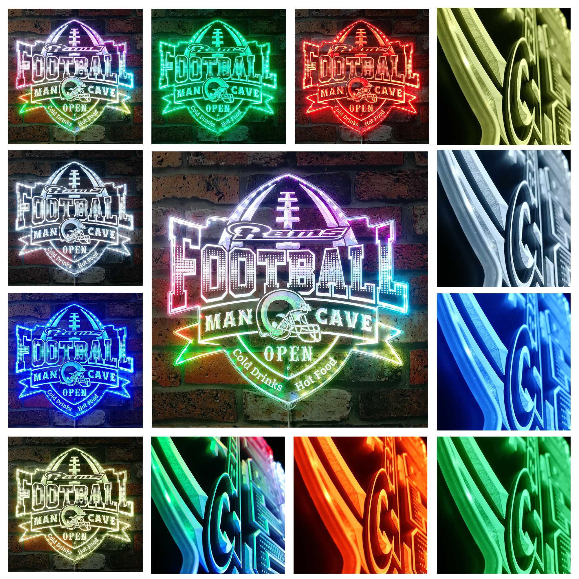 NFL Helmet St Louis Rams Football Dynamic RGB Edge Lit Led Light Sign