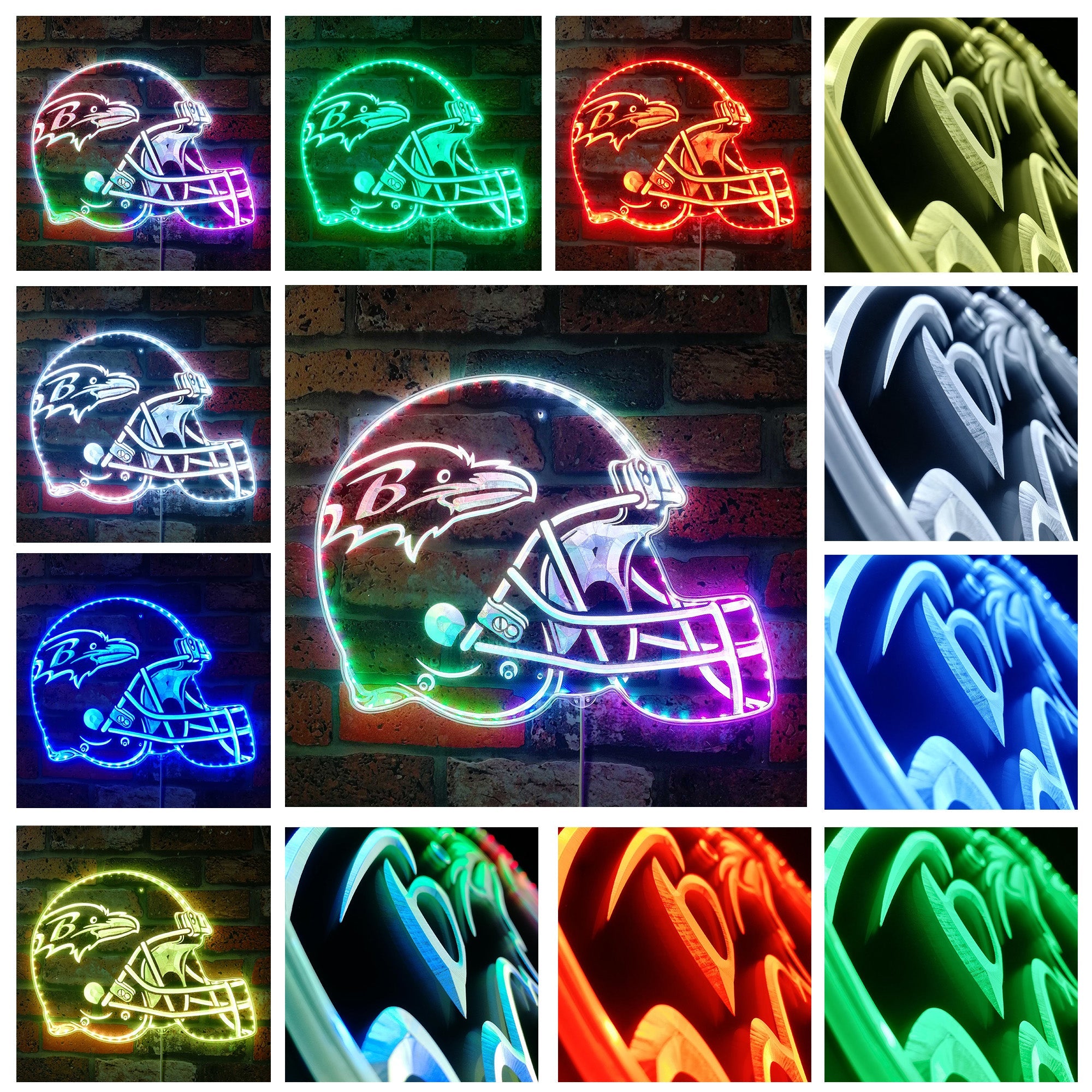 NFL Helmet Baltimore Ravens Dynamic RGB Light Neon Led Light Sign